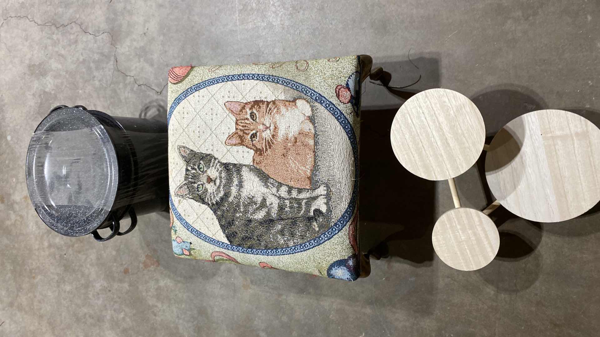 Photo 1 of ENAMEL POT, WOOD PLANT STAND AND  FOOT STOOL