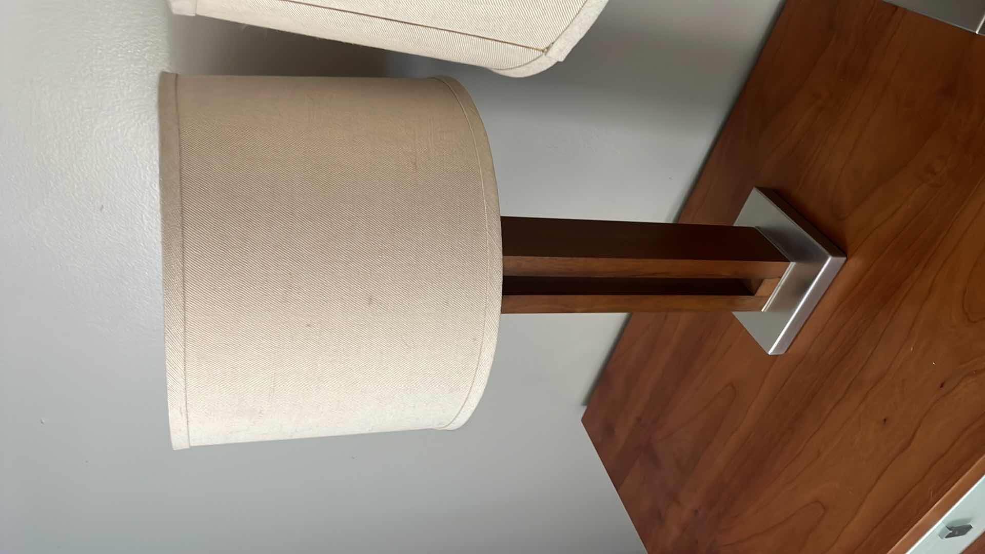 Photo 1 of PAIR TABLE LAMPS 28”WOOD METAL  BASE