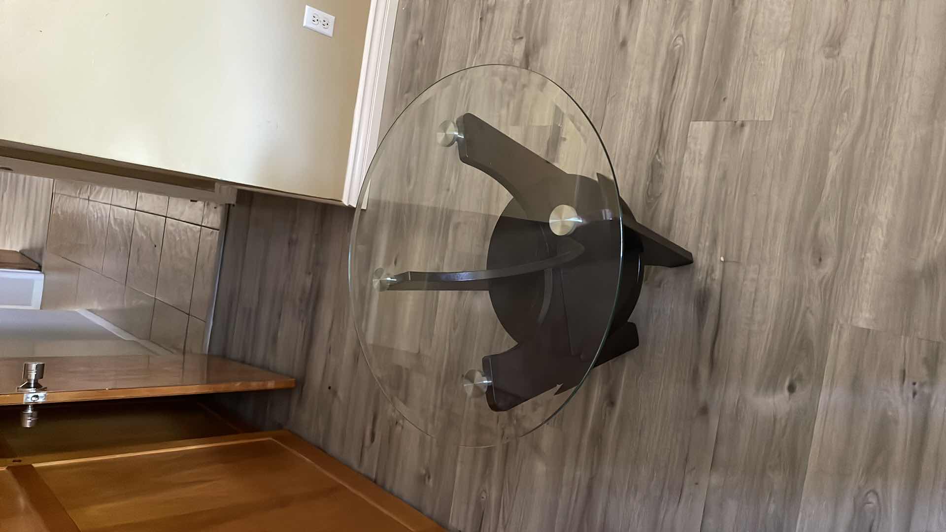 Photo 1 of DARK WOOD GLASS TOP END TABLE 28”x 24”