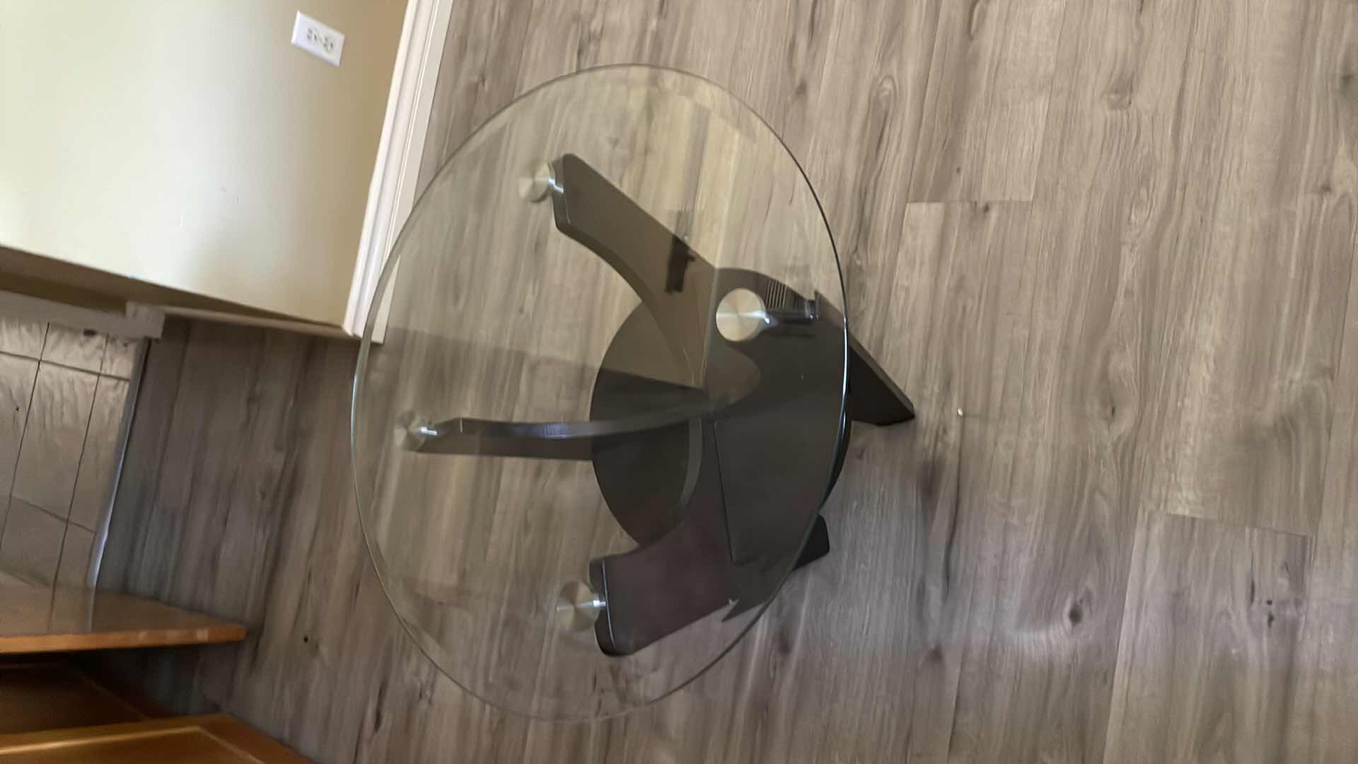 Photo 1 of DARK WOOD GLASS TOP END TABLE 28”x 24”