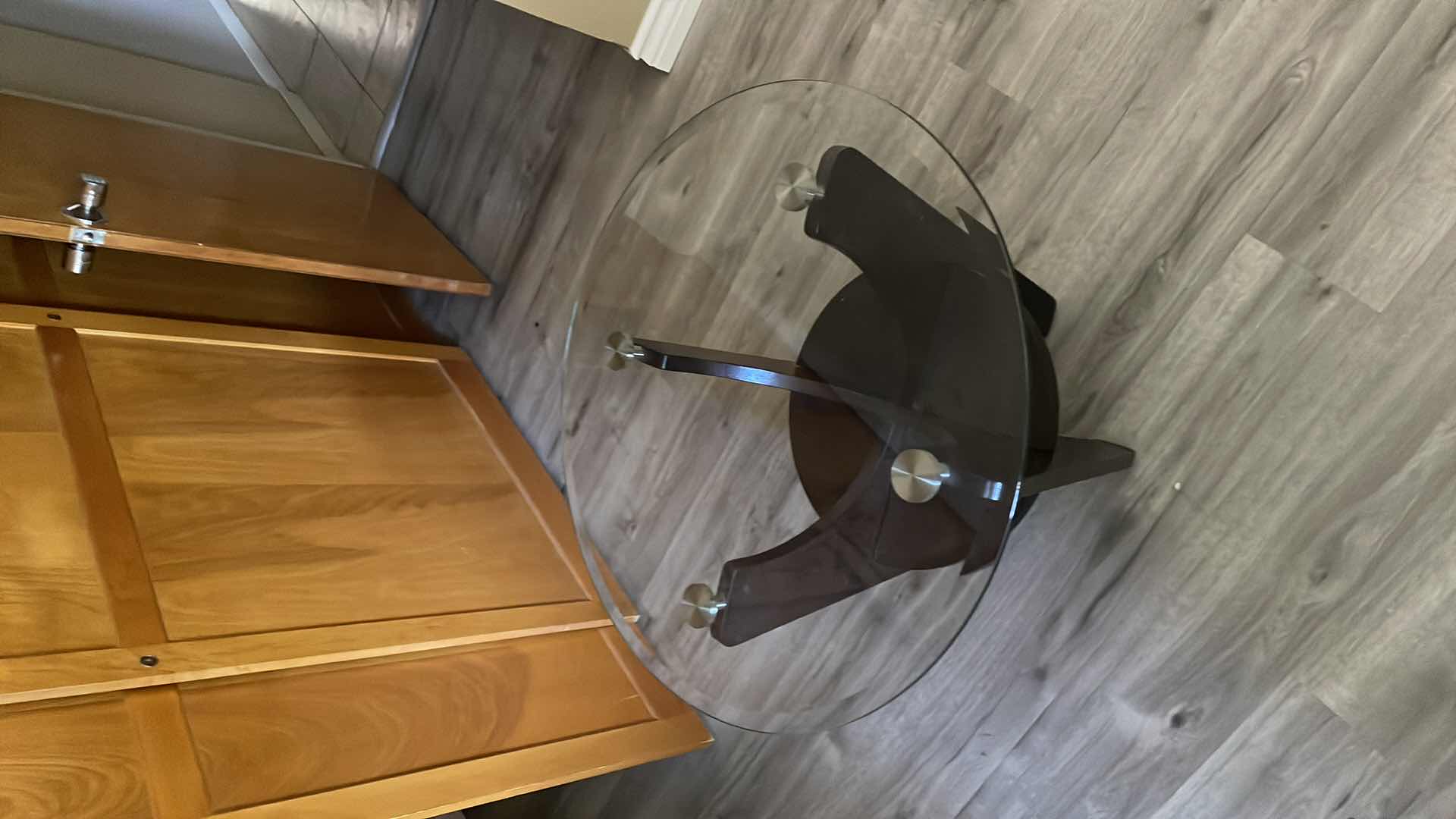 Photo 3 of DARK WOOD GLASS TOP END TABLE 28”x 24”H