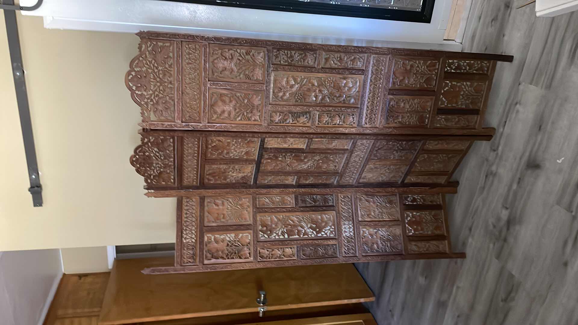 Photo 1 of HAND CARVED ROOM DIVIDER 46”x 68”H MISSING TOP PIECE ON END