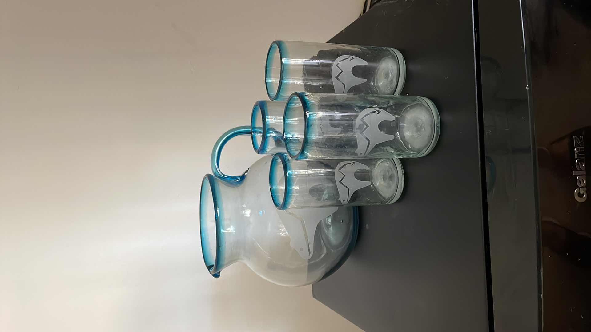 Photo 1 of HAND BLOWN GLASS PITCHER AND GLASSES