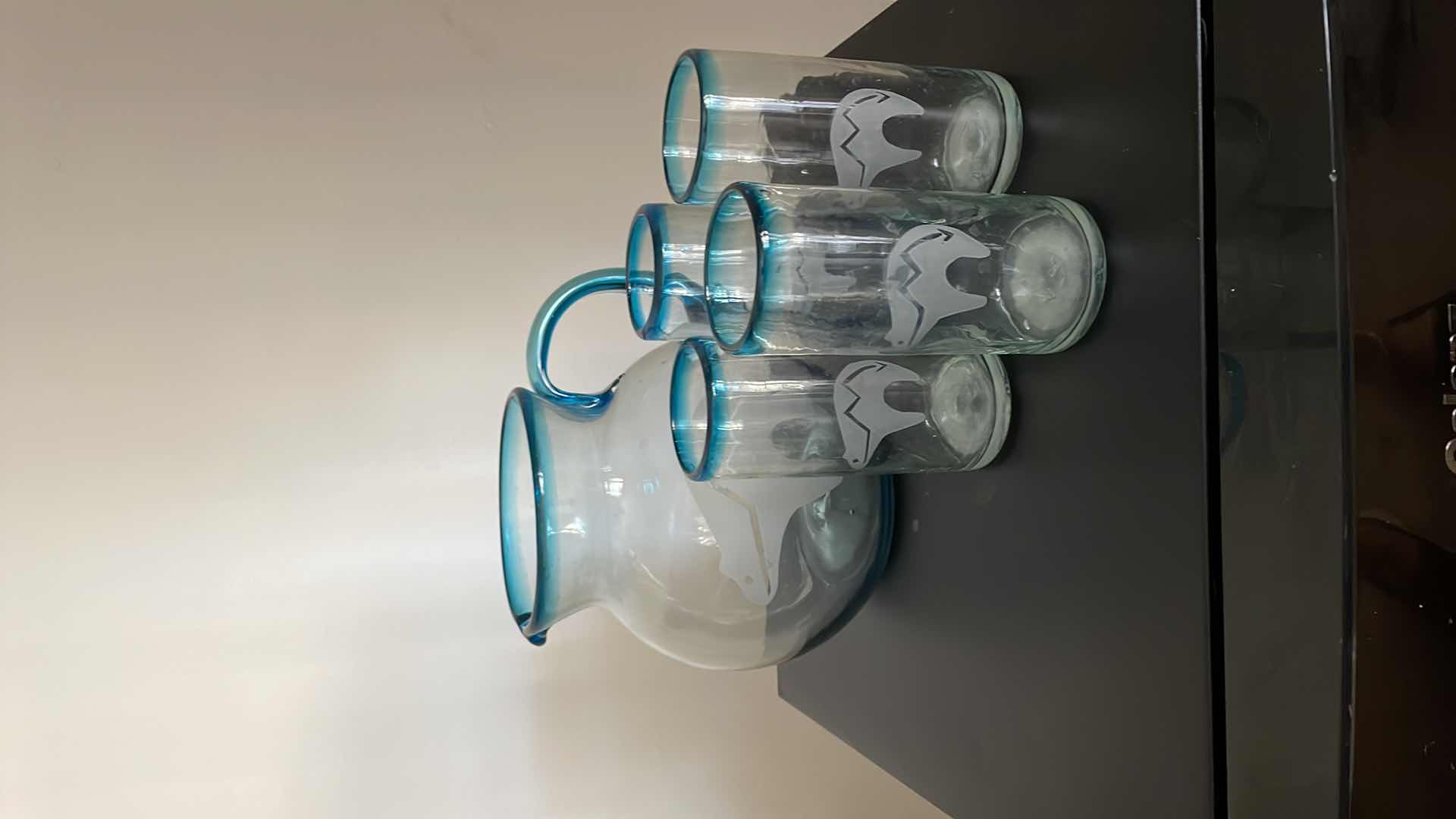 Photo 1 of HAND BLOWN GLASS PITCHER AND GLASSES