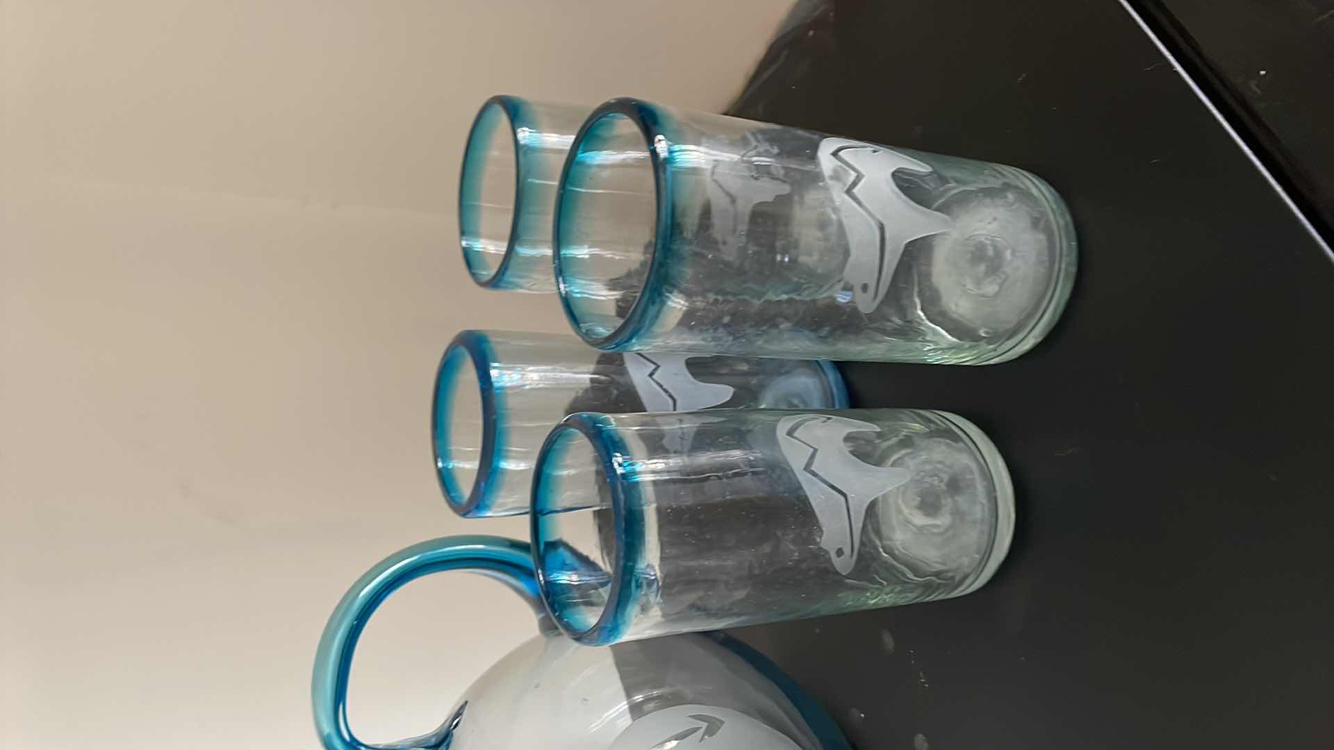 Photo 1 of HAND BLOWN GLASS PITCHER AND GLASSES