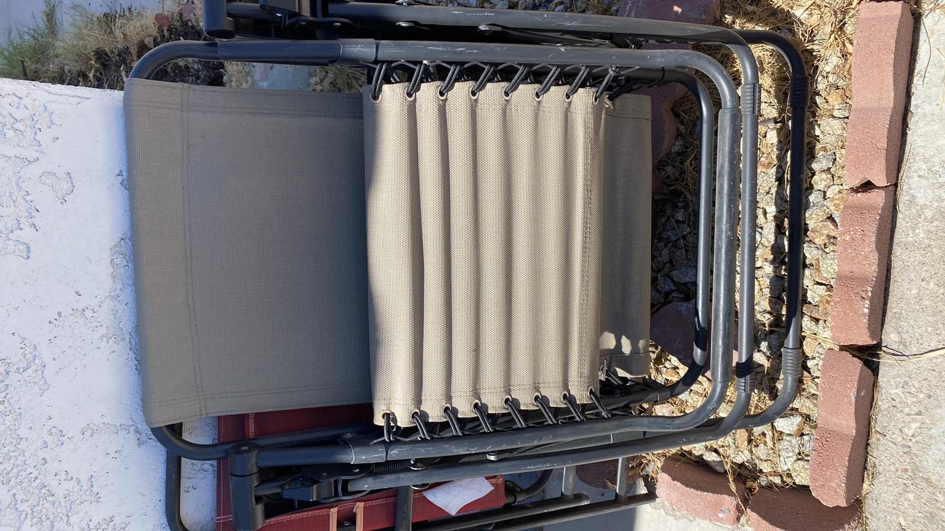 Photo 1 of 2 OUT DOOR FOLDING CHAIRS AND 1 CHAISE LOUNGE CHAIR