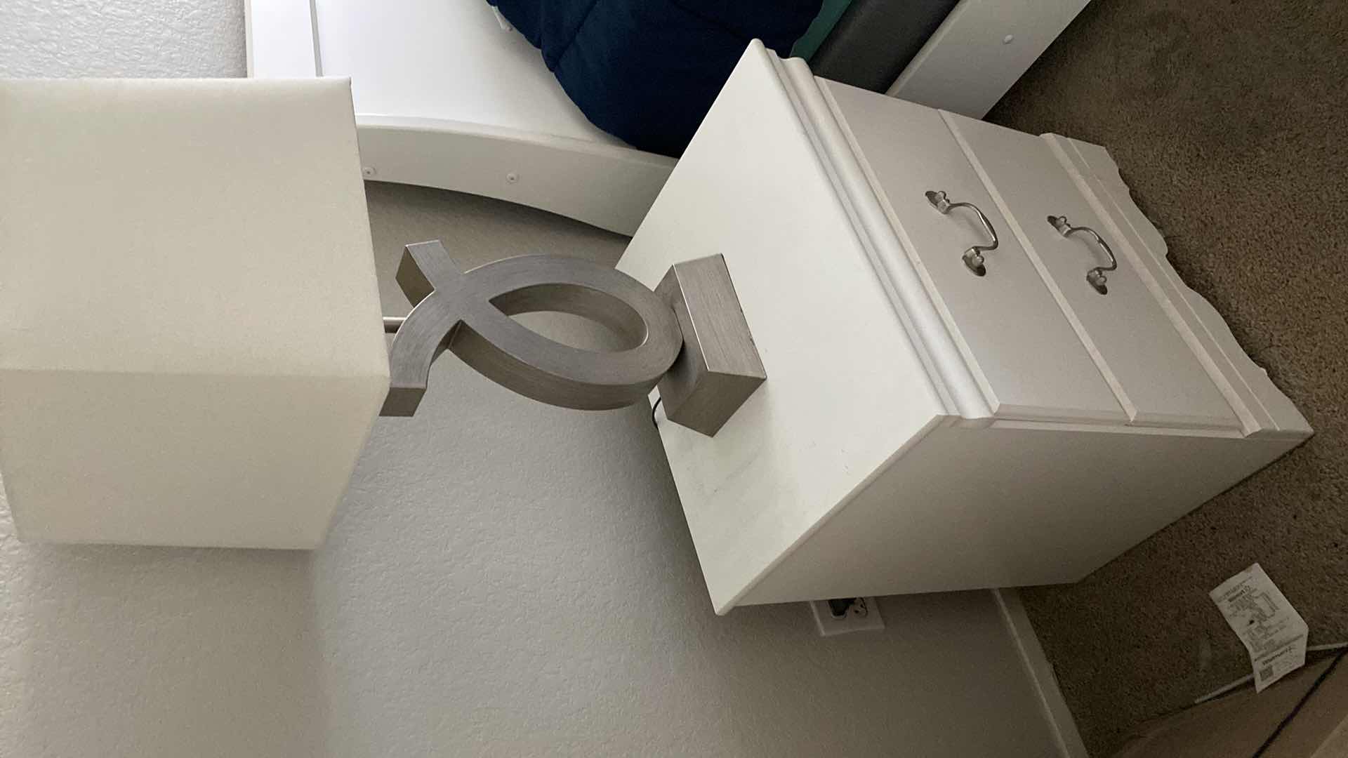 Photo 1 of ASHLEY NIGHT STAND  20“ x 16“ H25“
WITH SILVER TABLE LAMP H28”