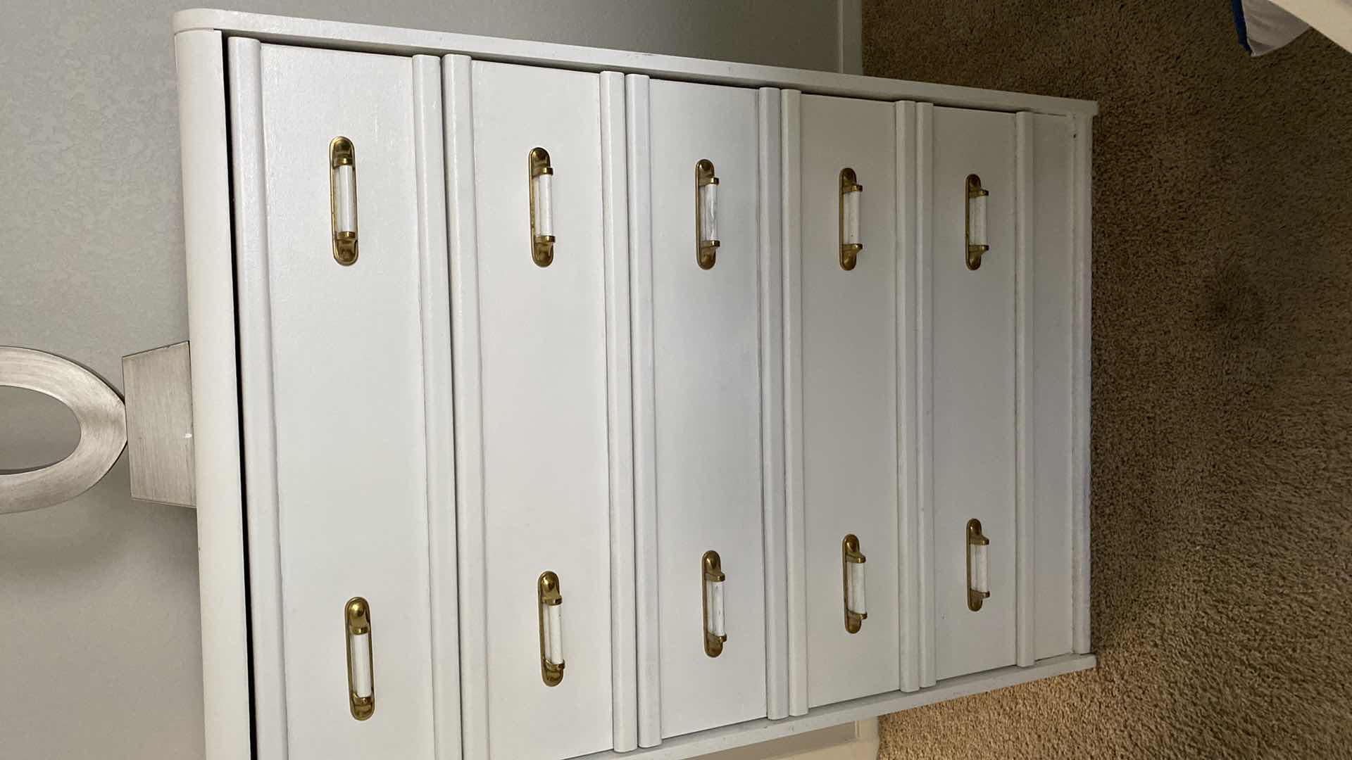 Photo 1 of ASHLEY FURNITURE 5 DRAWER CHEST 29“ x 18“ x H 43 “ AND SILVER TABLE LAMP H 28”