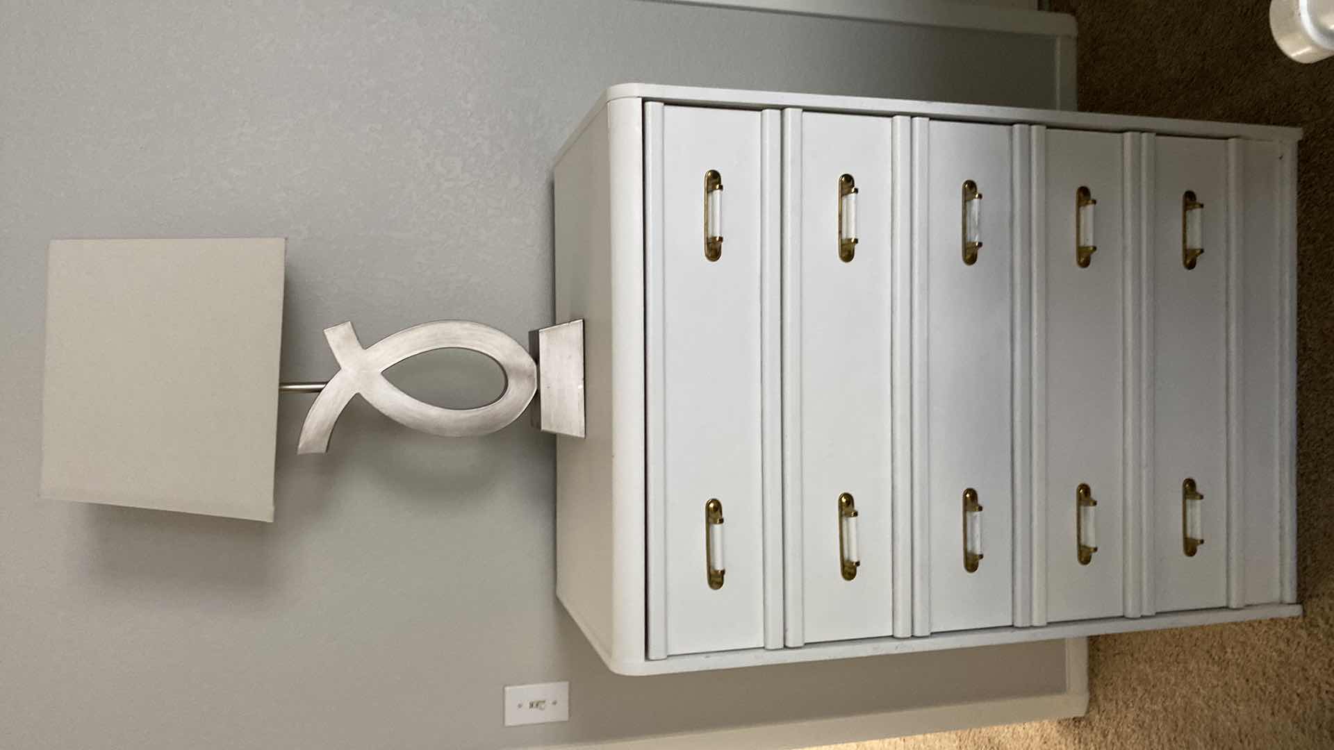 Photo 1 of ASHLEY FURNITURE 5 DRAWER CHEST 29“ x 18“ x H 43 “ AND SILVER TABLE LAMP H 28”