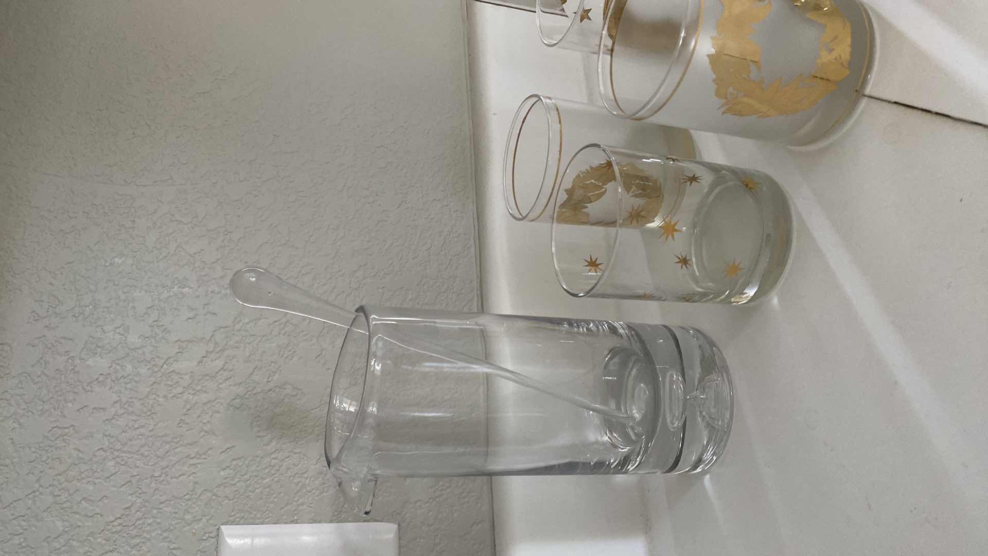 Photo 1 of MARTINI PITCHER WITH GOLD TRIMMED GLASSWARE