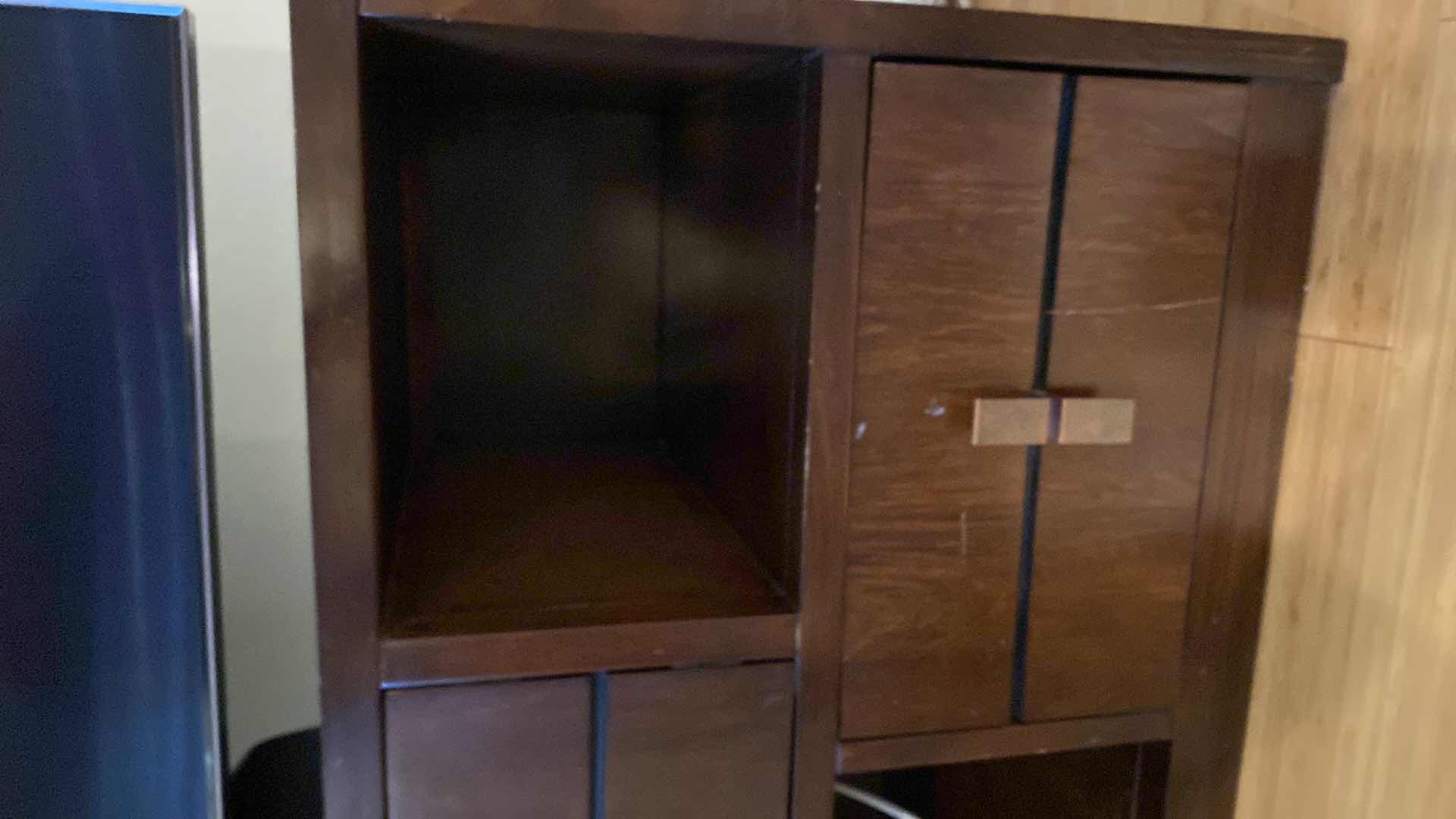 Photo 2 of DARK WOOD TV STAND 56“ x 18“ H22" (ELECTRONICS SOLD SEPARATELY)