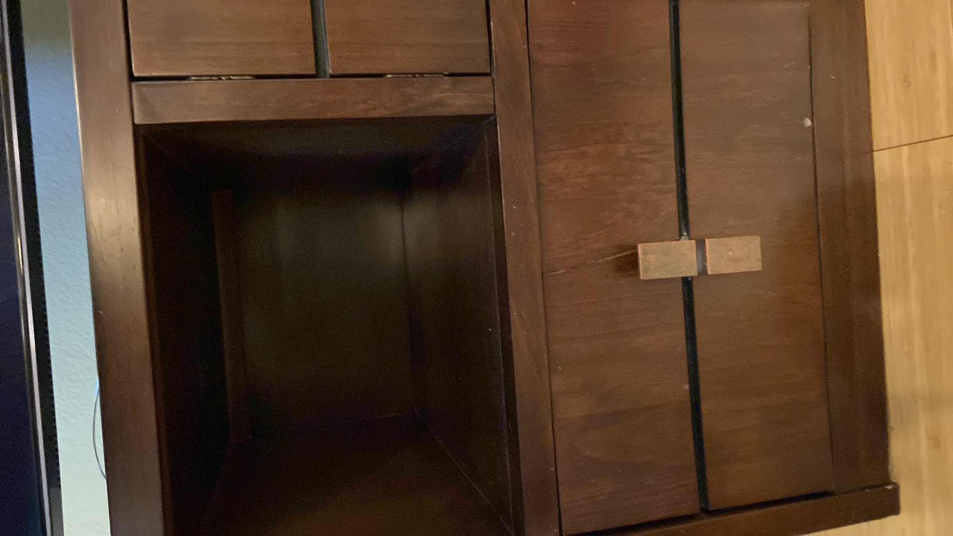 Photo 3 of DARK WOOD TV STAND 56“ x 18“ H22" (ELECTRONICS SOLD SEPARATELY)