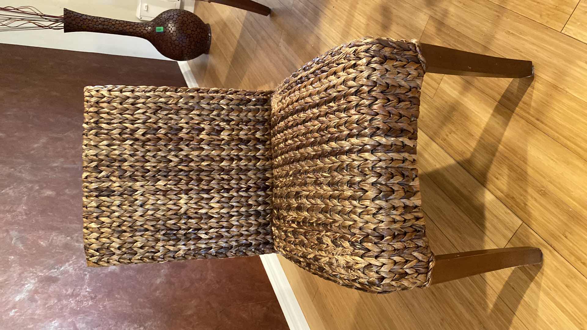 Photo 1 of GLASS TOP METAL DINING TABLE WITH 4 WEAVED CHAIRS 51” X H 30”