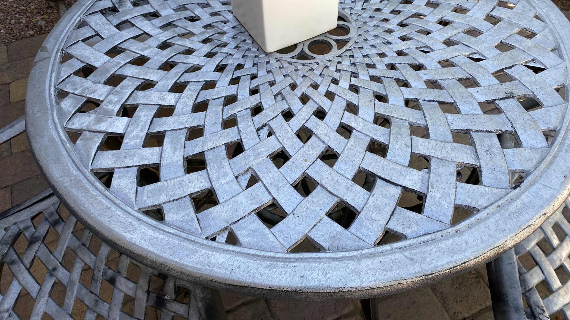 Photo 1 of 4 PIECE ALUMINUM PATIO SET TABLE 35” x 28” BASKETWEAVE ALUMINUM OUTDOOR BENCH 41“ x 22“ H 33”