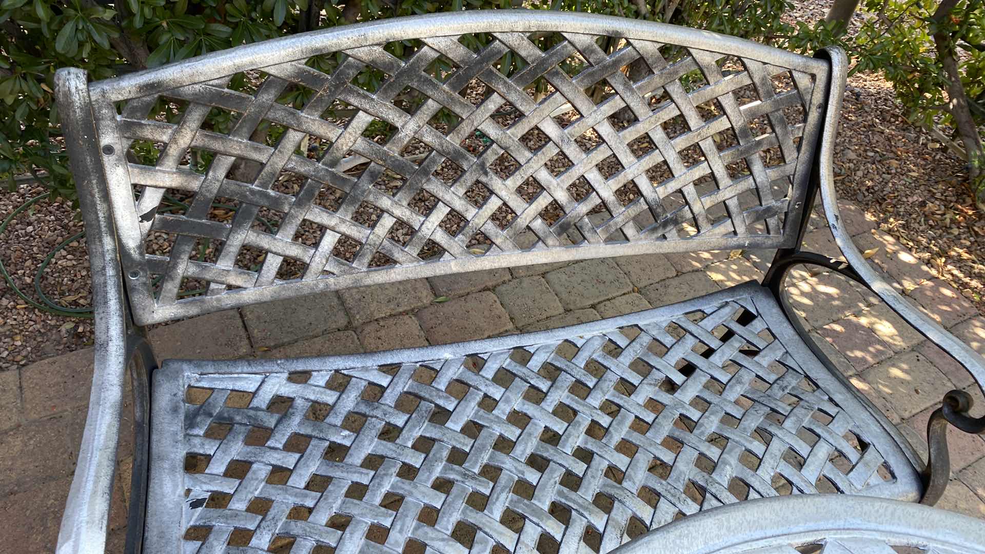 Photo 1 of 4 PIECE ALUMINUM PATIO SET TABLE 35” x 28” BASKETWEAVE ALUMINUM OUTDOOR BENCH 41“ x 22“ H 33”