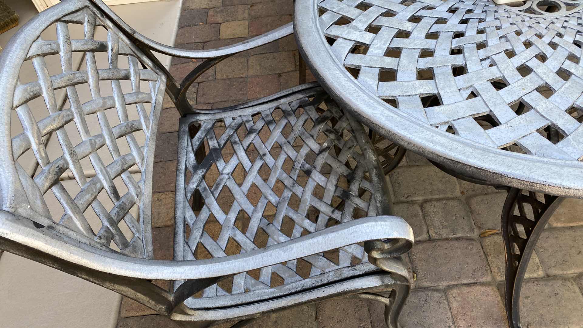 Photo 1 of 4 PIECE ALUMINUM PATIO SET TABLE 35” x 28” BASKETWEAVE ALUMINUM OUTDOOR BENCH 41“ x 22“ H 33”