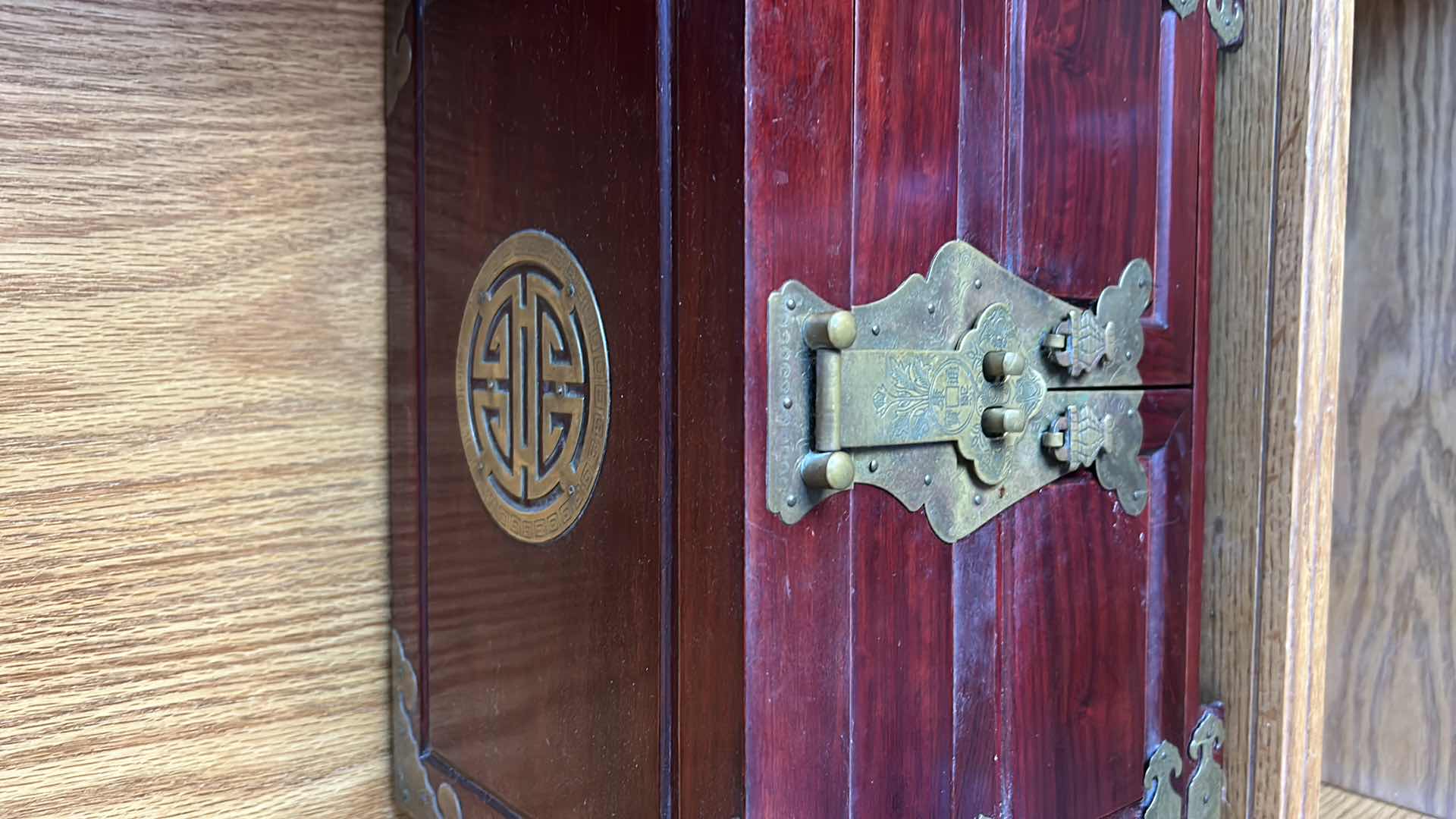 Photo 1 of ASIAN INSPIRED JEWELRY BOX WITH BRASS HARDWARE 14” x 9” x 10”