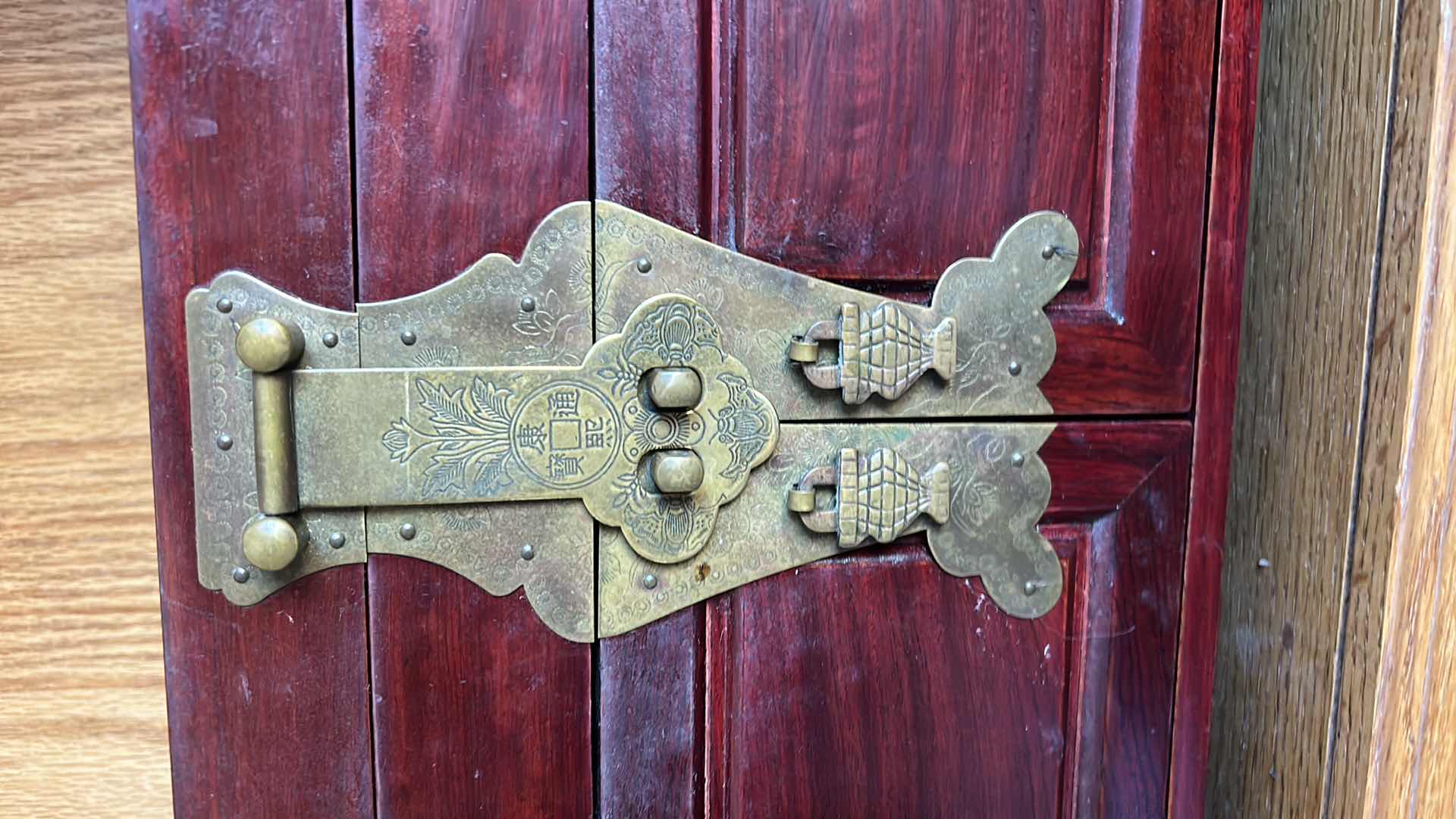 Photo 1 of ASIAN INSPIRED JEWELRY BOX WITH BRASS HARDWARE 14” x 9” x 10”