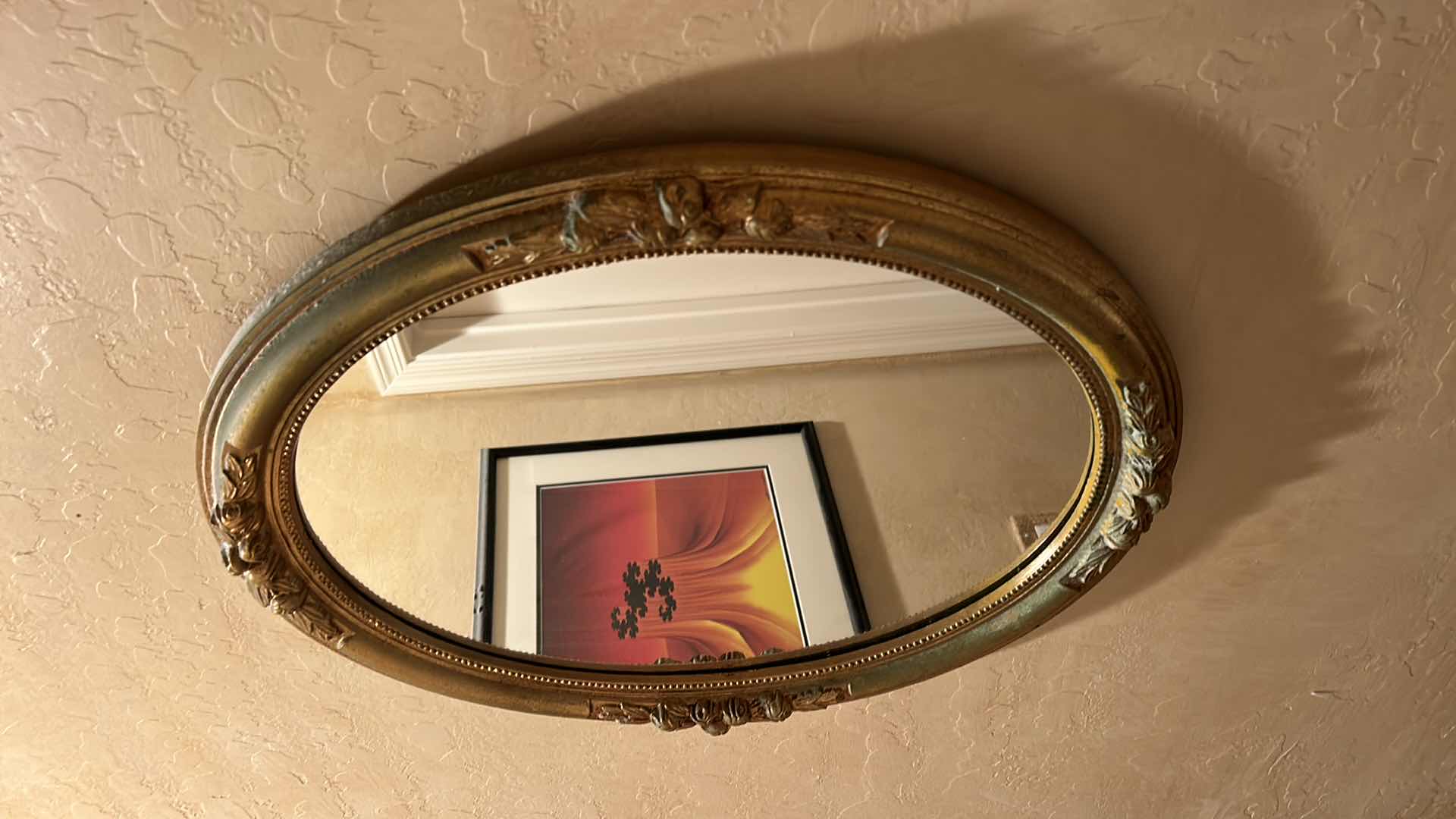 Photo 1 of GOLD OVAL MIRROR WITH GREEN PATINA 18” x 21