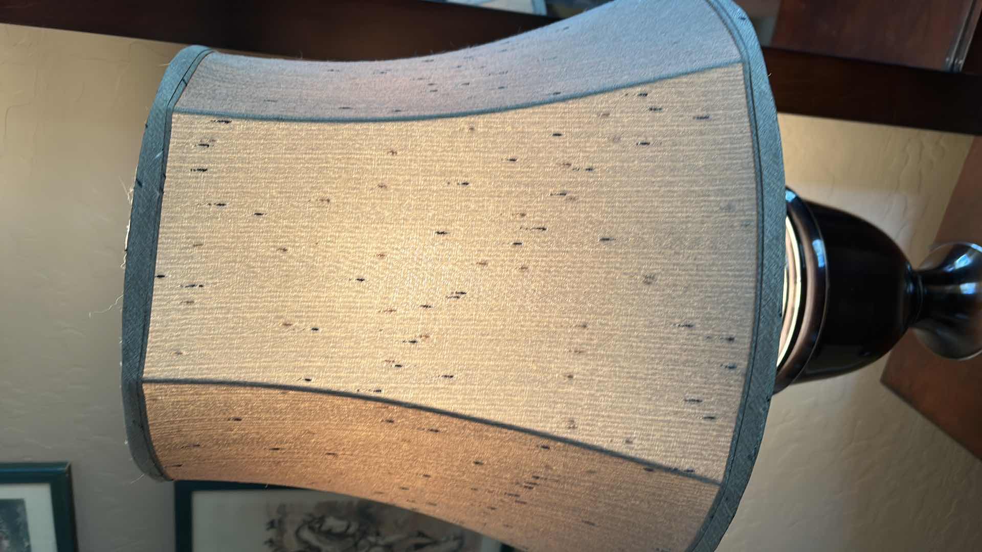 Photo 1 of 32” TABLE TOP METAL LAMP WITH BEIGE SPECKED SHADE