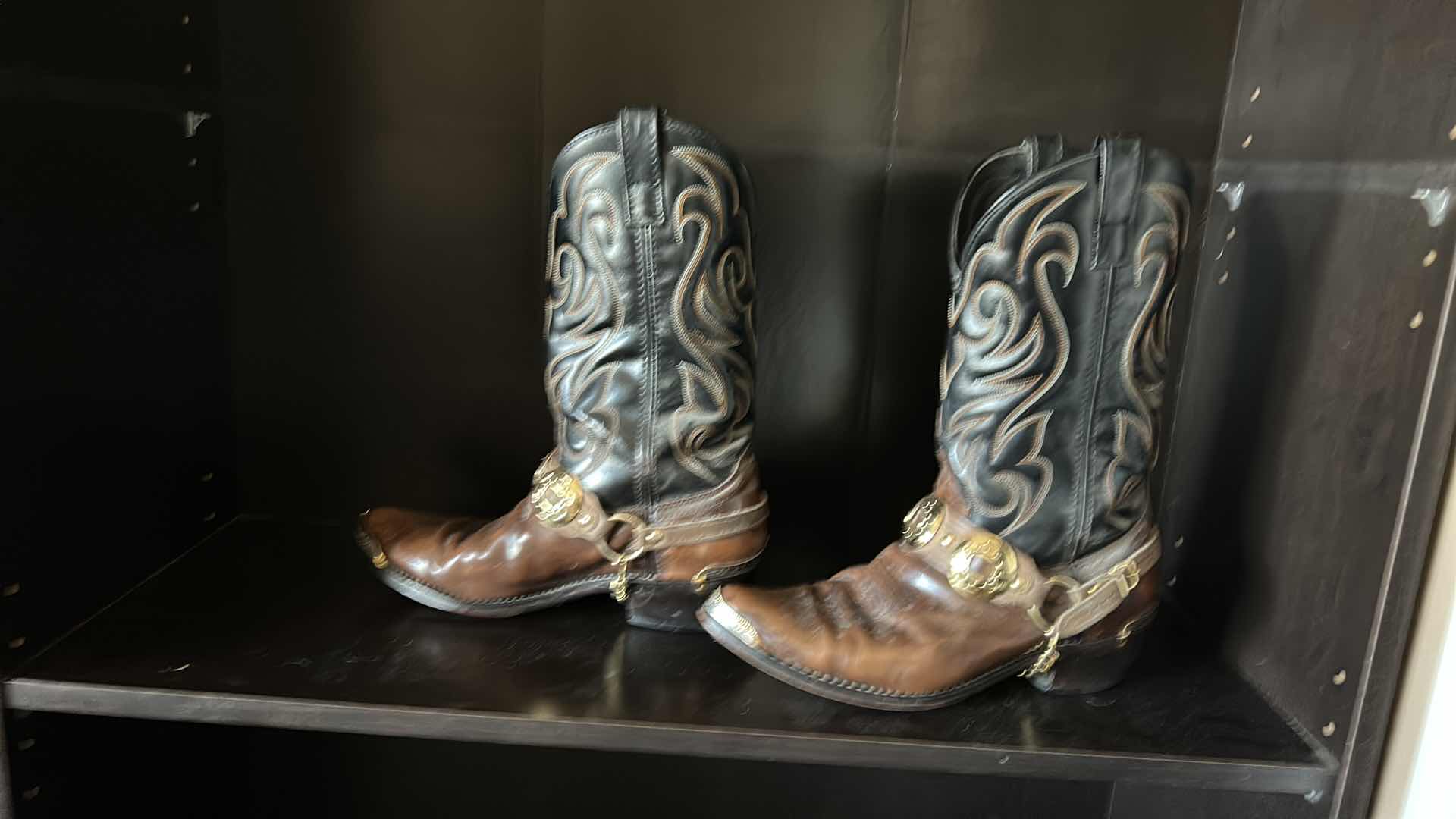 Photo 1 of MENS BLACK AND BROWN LEATHER COMBOY BOOTS