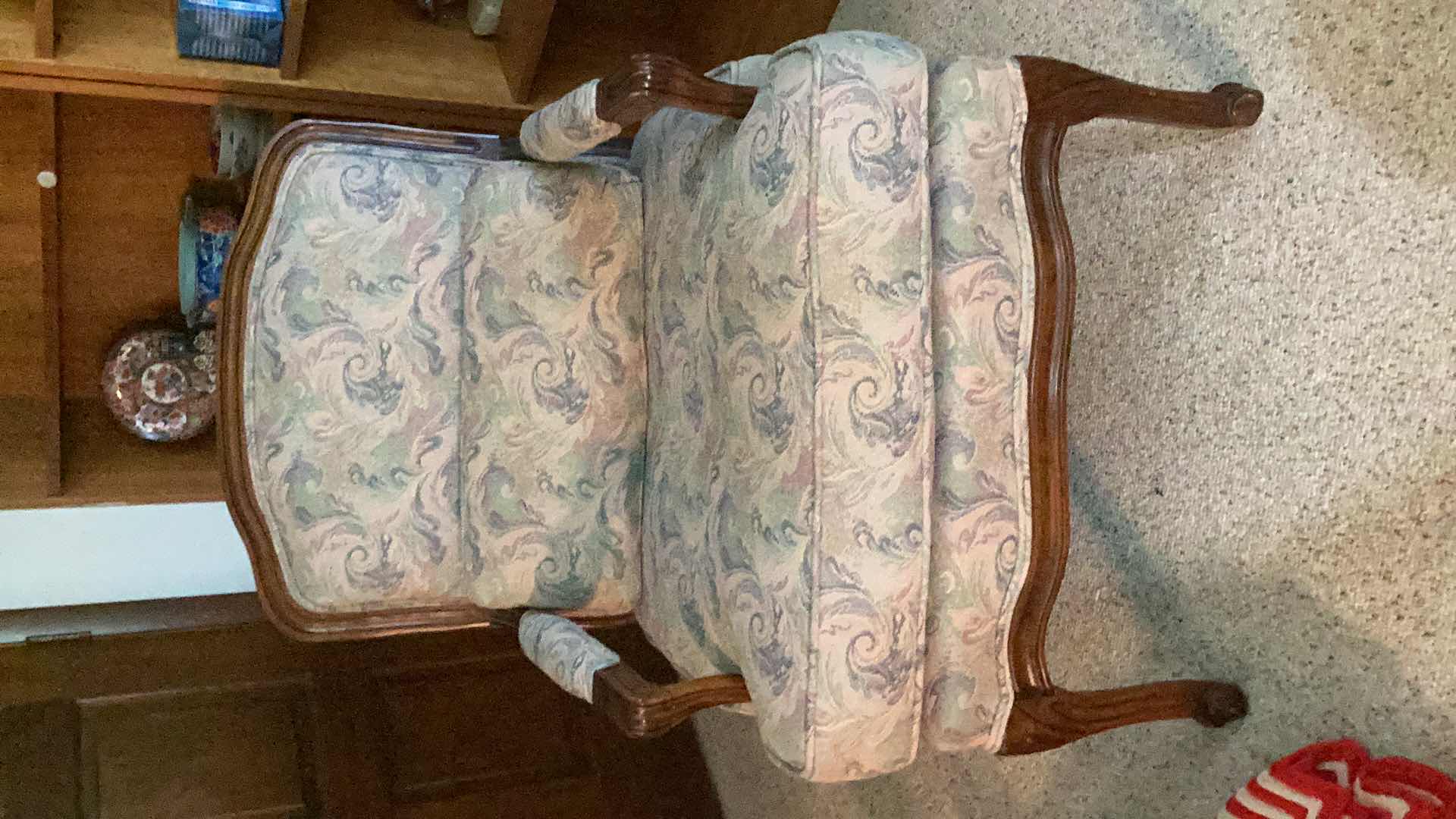 Photo 1 of  SHERRILL FURNITURE FRENCH OPEN ARM LOUNGE CHAIR. HAND CARVED FRUITWOOD BERGERE STYLE