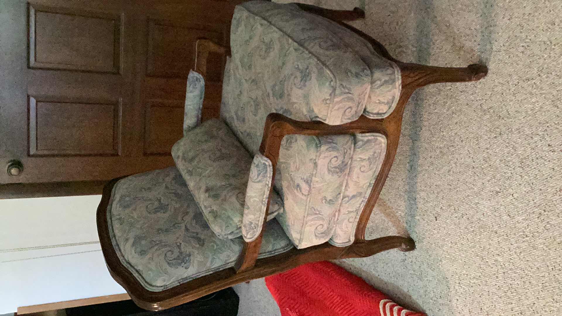 Photo 1 of  SHERRILL FURNITURE FRENCH OPEN ARM LOUNGE CHAIR. HAND CARVED FRUITWOOD BERGERE STYLE