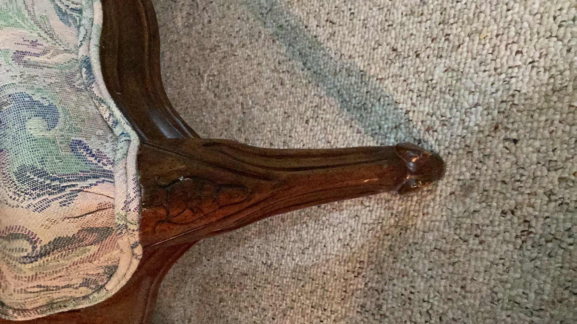 Photo 1 of  SHERRILL FURNITURE FRENCH OPEN ARM LOUNGE CHAIR. HAND CARVED FRUITWOOD BERGERE STYLE