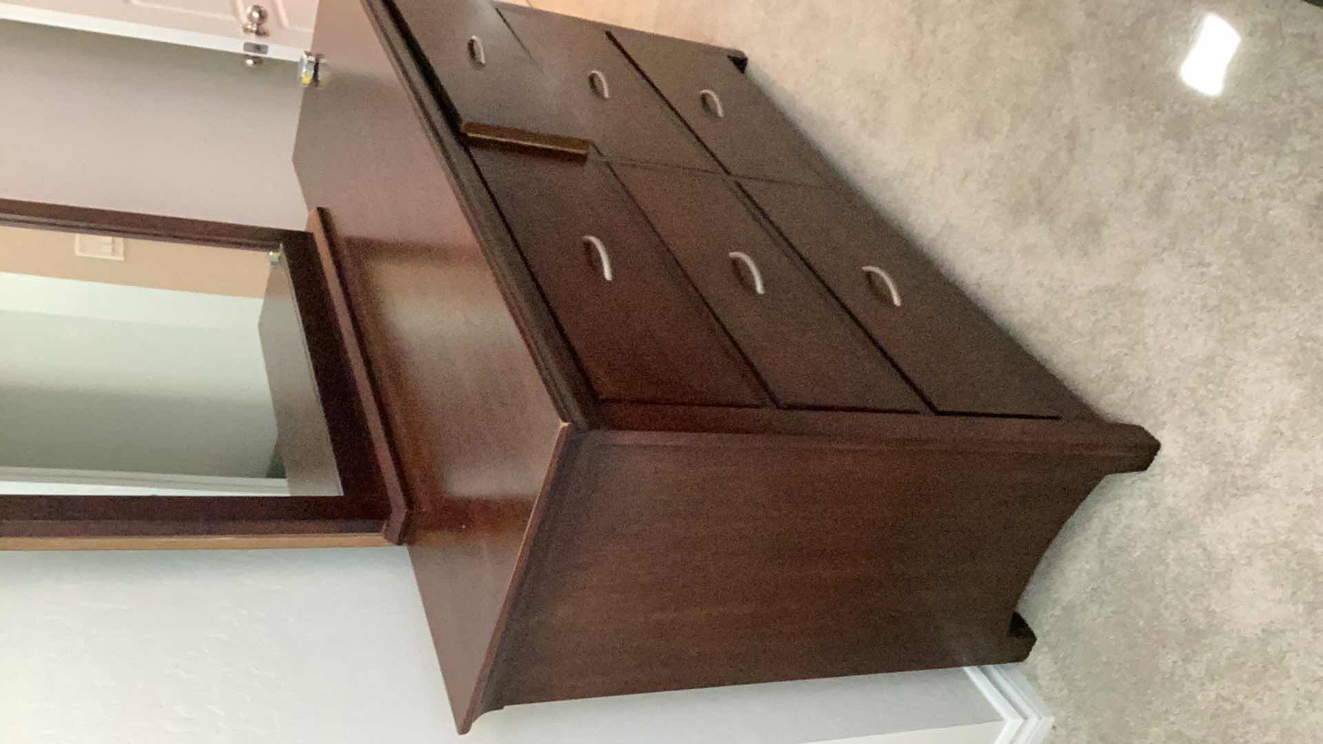 Photo 1 of MAHOGANY SOLID WOOD 6 DRAWER DRESSER 56”x18”x35” - MORE OF THIS COLLECTION IN AUCTION 