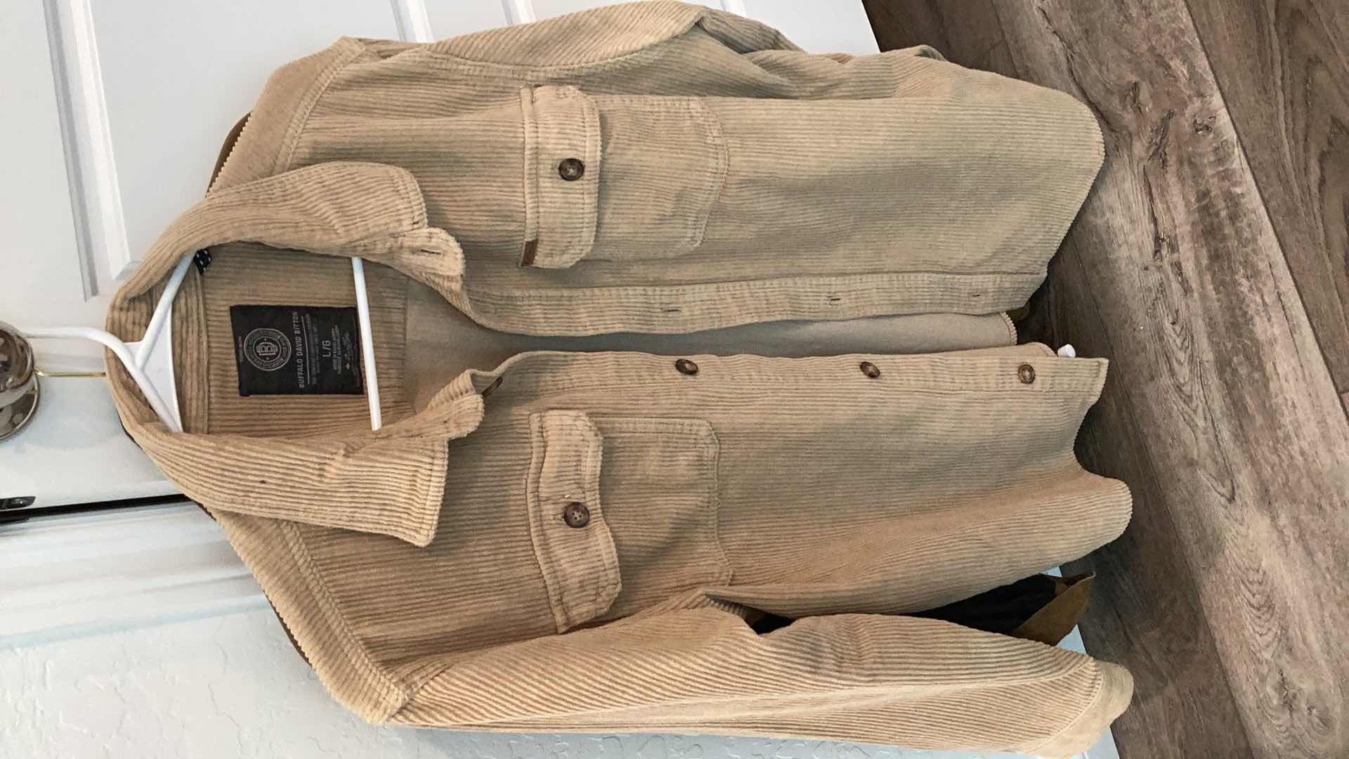 View 1 of MENS SHIRT / JACKETS - BUFFALO DAVID BITTON CORDUROY SIZE L & SUEDE LONG SLEEVE SHIRT SIZE M/L 