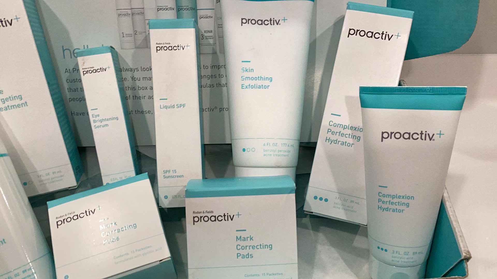 Photo 1 of PROACTIVE EXPIRED BUT FACTORY SEALED INCLUDES COMPLEXION PERFECTING HYDRATOR, SKIN SMOOTHING EXFOLIATOR, MARK CORRECTING PADS, AND OTHER SKIN ESSENTIALS FOR EVERYDAY ROUTINE. - 