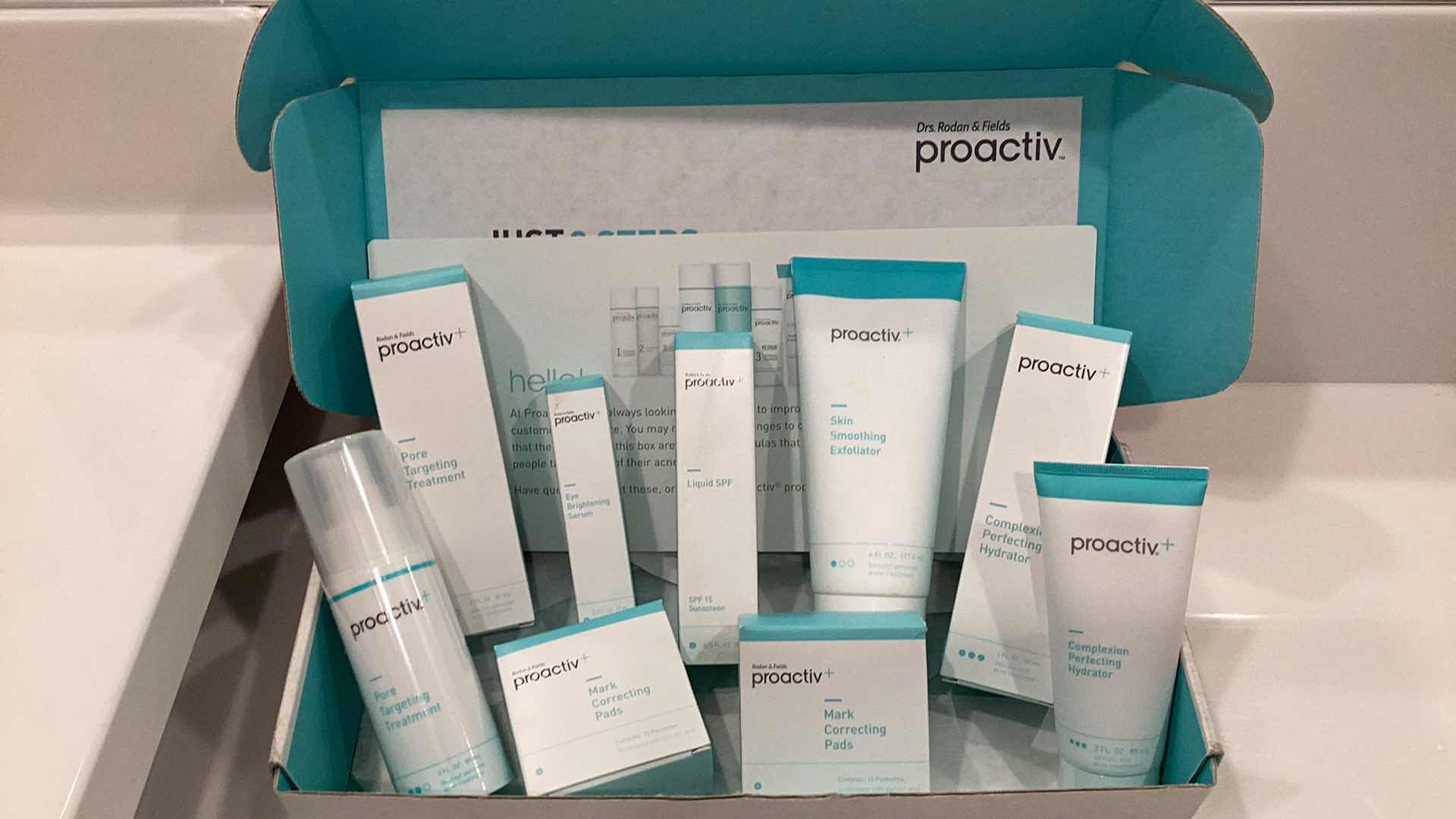 Photo 1 of PROACTIVE EXPIRED BUT FACTORY SEALED INCLUDES COMPLEXION PERFECTING HYDRATOR, SKIN SMOOTHING EXFOLIATOR, MARK CORRECTING PADS, AND OTHER SKIN ESSENTIALS FOR EVERYDAY ROUTINE. - 
