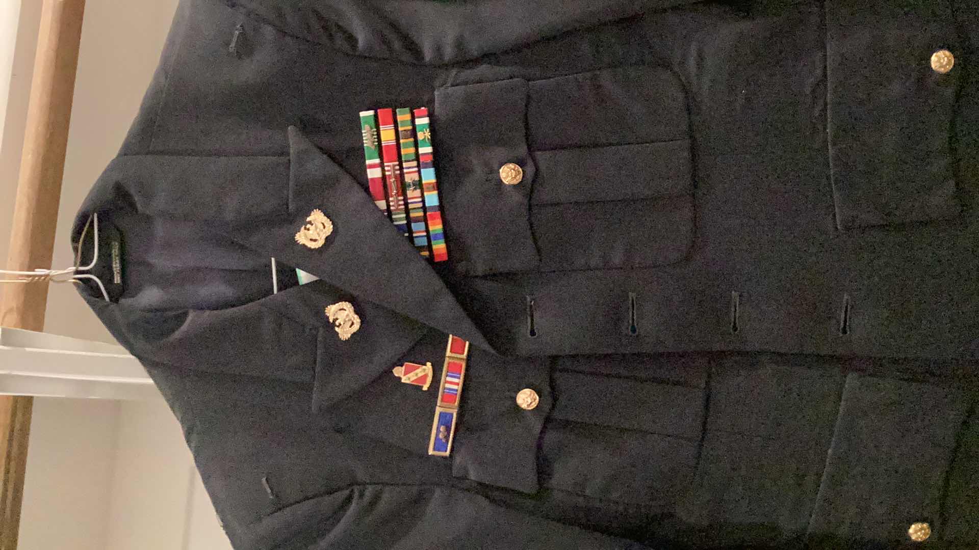 Photo 1 of AUTHENTIC MILITARY DRESS SUITE WITH BADGES AND SUSPENDERS.