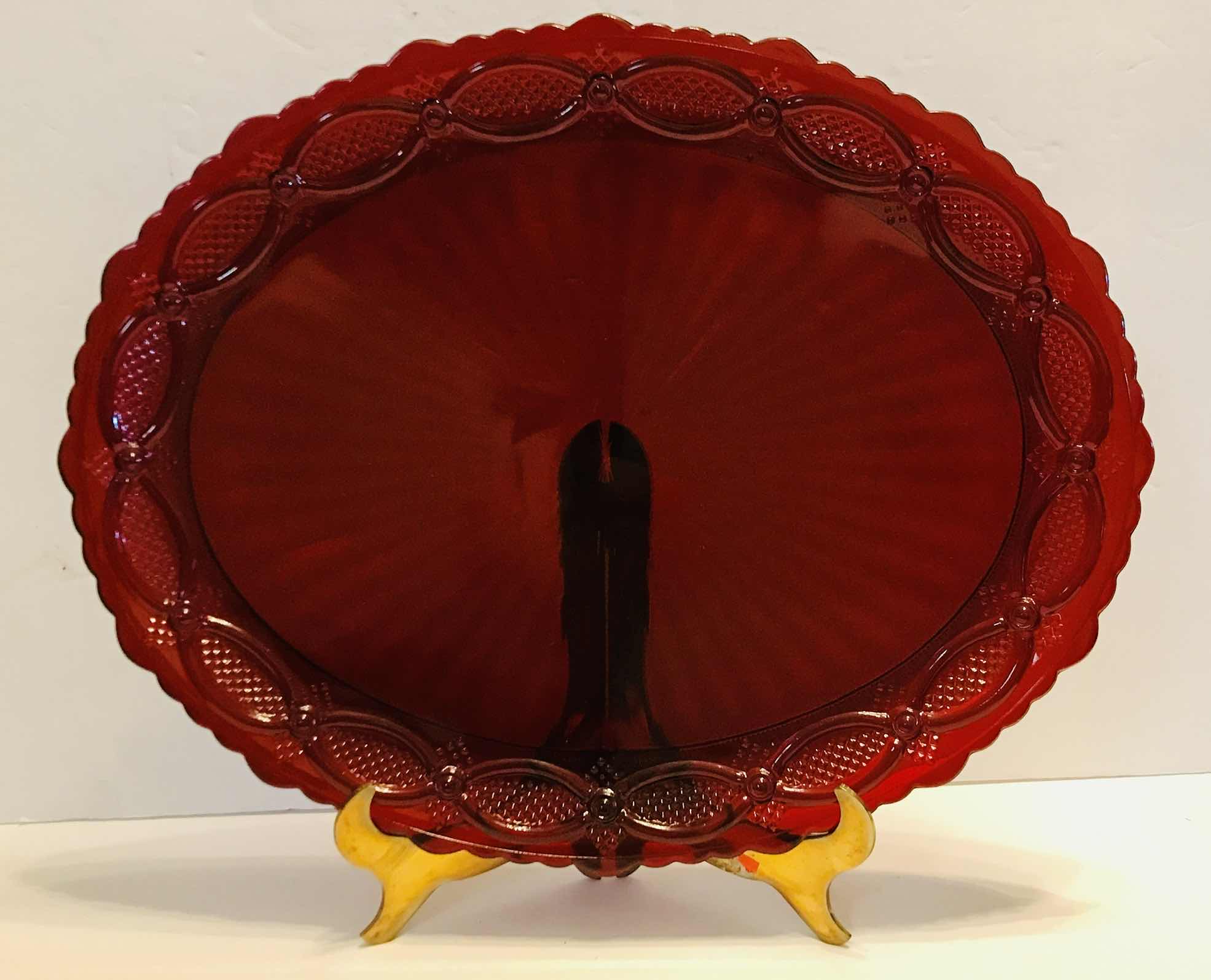 Photo 1 of VINTAGE CAPE COD ROYAL RUBY RED AVON PLATTER & CANDLE STICKS - MORE OF THIS COLLECTION IN AUCTION