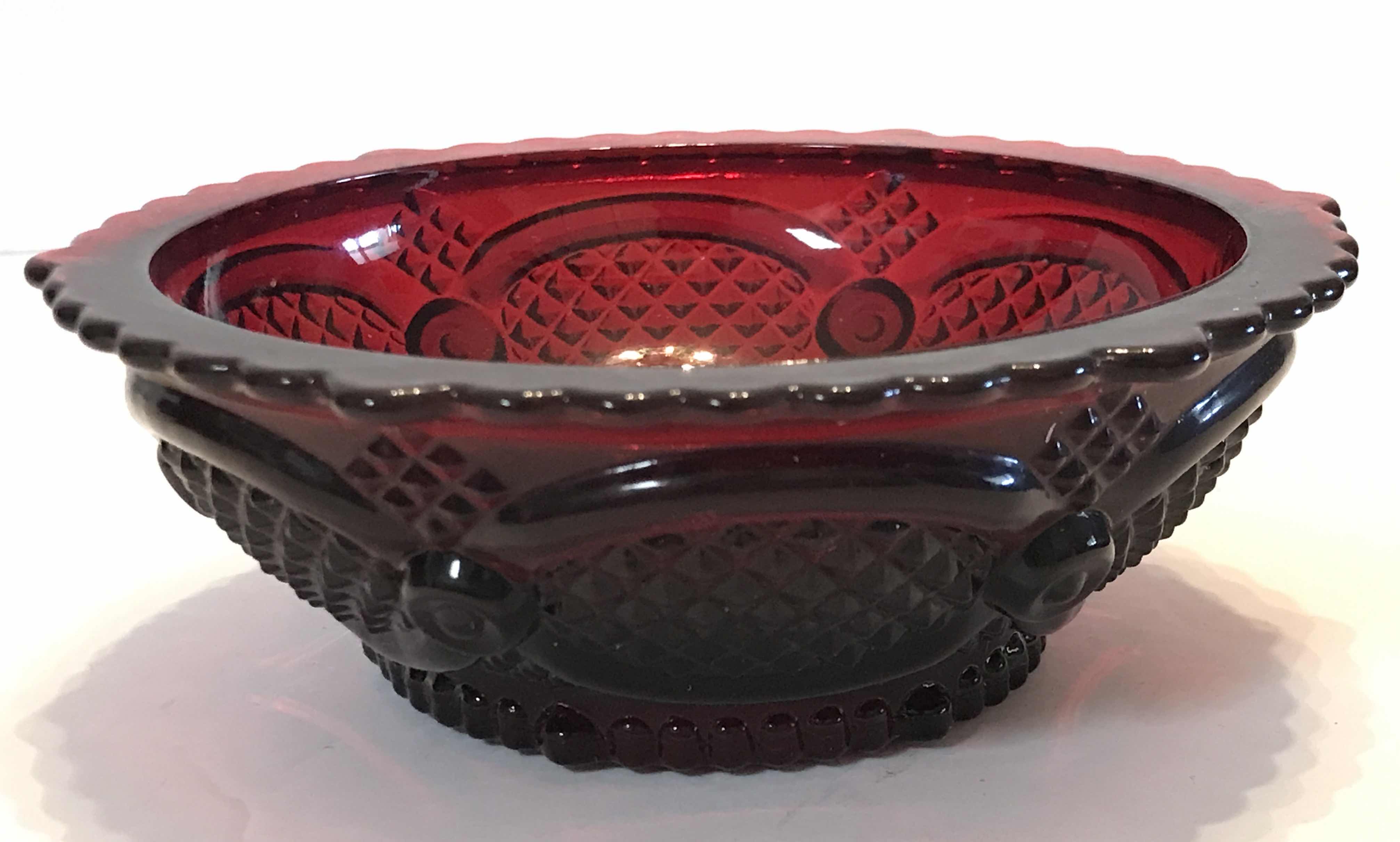 Photo 1 of VINTAGE CAPE COD ROYAL RUBY RED AVON GLASS FRUIT/ DESSERT BOWLS SET OF 8 - MORE OF THIS COLLECTION IN AUCTION