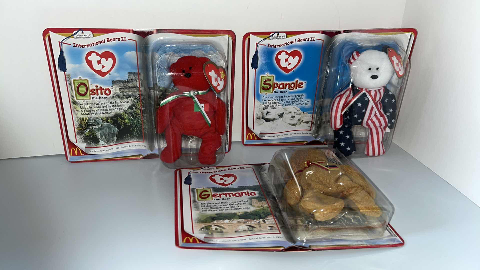 Photo 1 of TY MCDONALD’S TEENIE BEANIE BABIES PLUSH TOY INTERNATIONAL BEARS II OSITO, SPANGLE, GERMANIA 2000