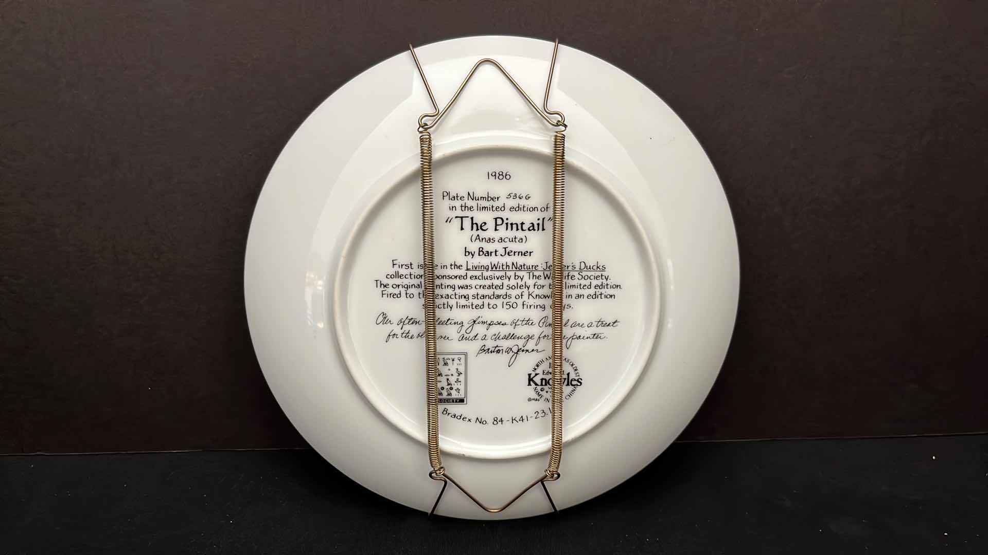 View 2 of EDWIN M KNOWLES CHINA CO. LIVING WITH NATURE: JERNER’S DUCKS THE PINTAIL W PLATE HANGER & ORIGINAL BOX 8.5”