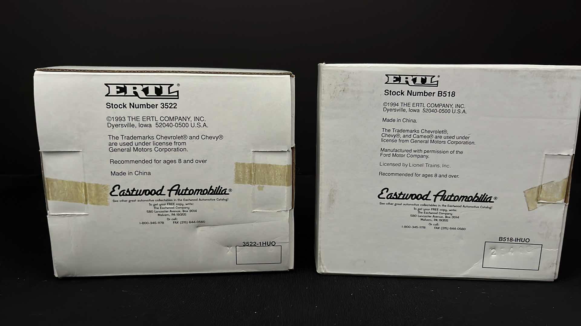 Photo 1 of ERTL COLLECTIBLES, EASTWOOD AUTOMOBILIA TRANSPORTATION COLLECTIBLES LIONEL ELECTRIC TRAINS DIE CAST VEHICLES (4) STOCK NO 3522 & B518