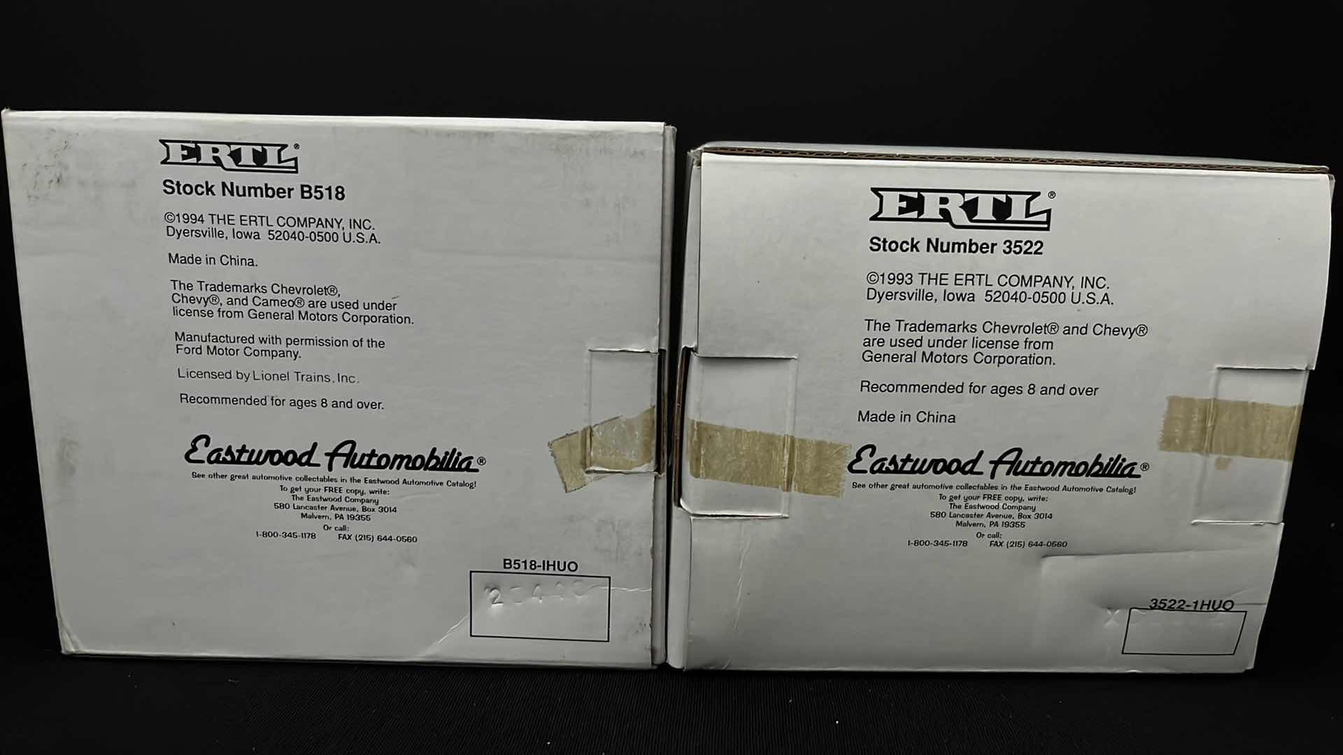 Photo 1 of ERTL COLLECTIBLES, EASTWOOD AUTOMOBILIA TRANSPORTATION COLLECTIBLES LIONEL ELECTRIC TRAINS DIE CAST VEHICLES (4) STOCK NO 3522 & B518