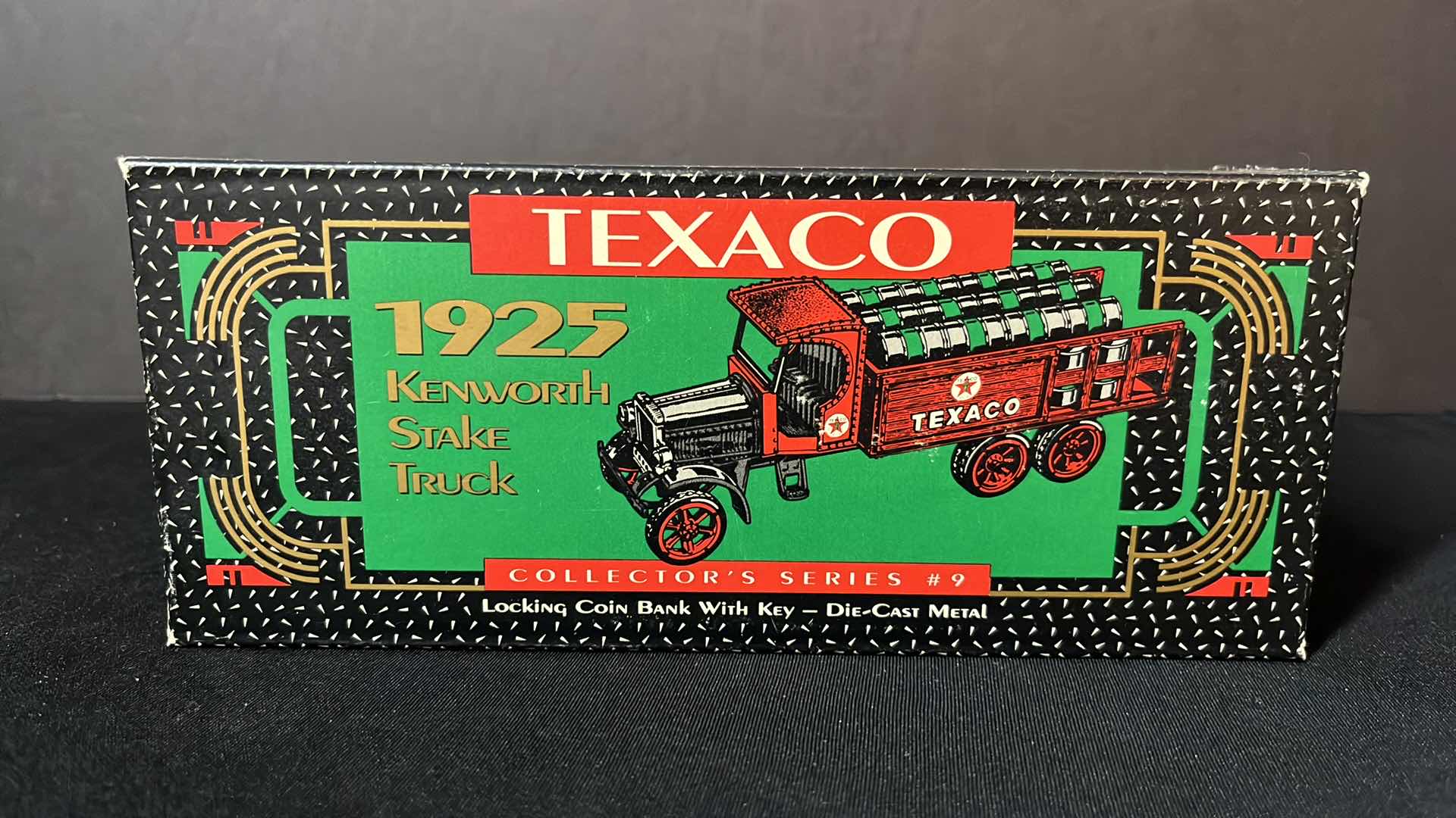 Photo 1 of ERTL DIE-CAST METAL TEXACO 1925 KENWORTH STAKE TRUCK LOCKING COIN BANK W KEY, COLLECTORS SERIES #9, 1992 (STOCK NO 9385)