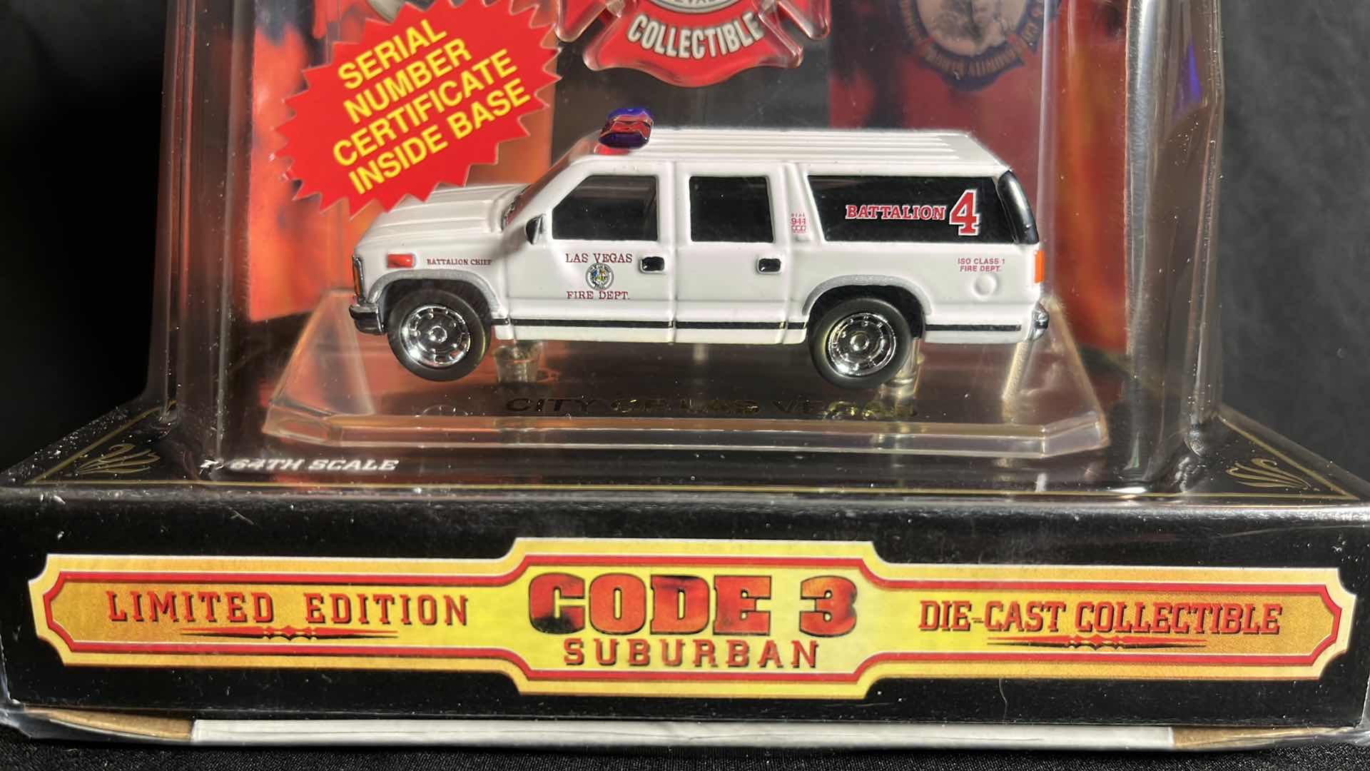 View 2 of CODE 3 COLLECTIBLES 1:64 DIE-CAST METAL 1998 GMC SUBURBAN CITY OF LAS VEGAS NEVADA FIRE DEPT (#12407)