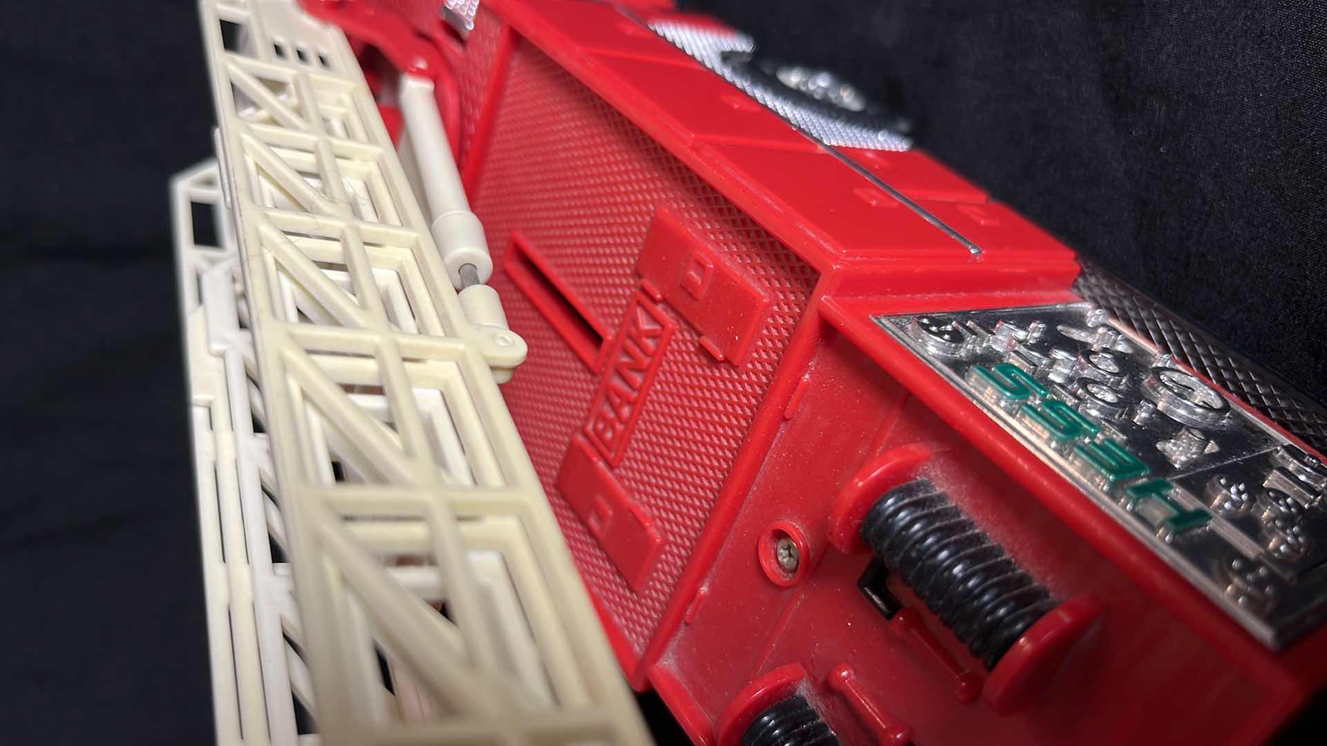 Photo 1 of HESS RED FIRE TRUCK BANK W AERIAL LADDER & ENGINE, BATTERY OPERATED, 1986, NO BOX