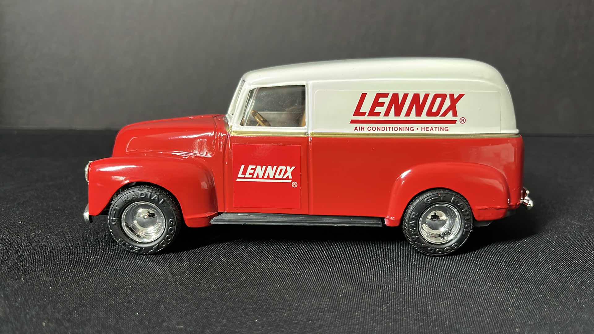 Photo 1 of ERTL 1:25 DIE-CAST METAL LENNOX 1950 CHEVY PANEL TRUCK LOCKING COIN BANK W KEY (STOCK NO 9590)