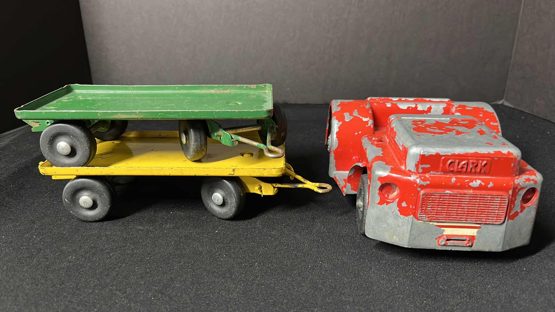 Photo 1 of ROSSMOYNE OHIO MODEL TOYS CLARK AIRPORT TRACTOR AND BAGGAGE TRAILERS, 1954