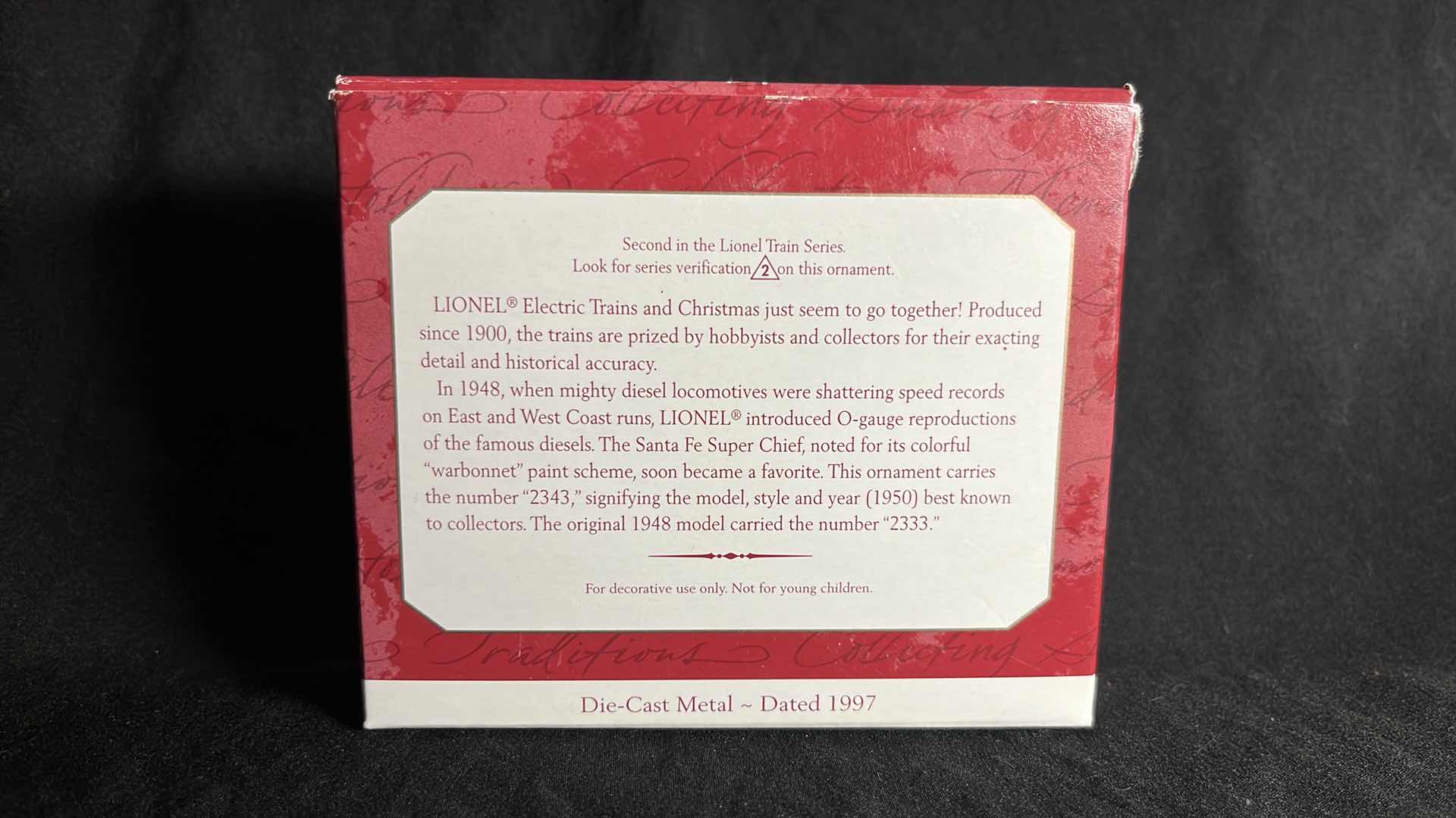 View 6 of HALLMARK LIONEL TRAIN DIE-CAST METAL KEEPSAKE ORNAMENTS 700E HUDSON STEAM LOCOMOTIVE 1996 (#QX5531) & 1950 SANTA FE F3 DIESEL LOCOMOTIVE 1997 (QX6145)