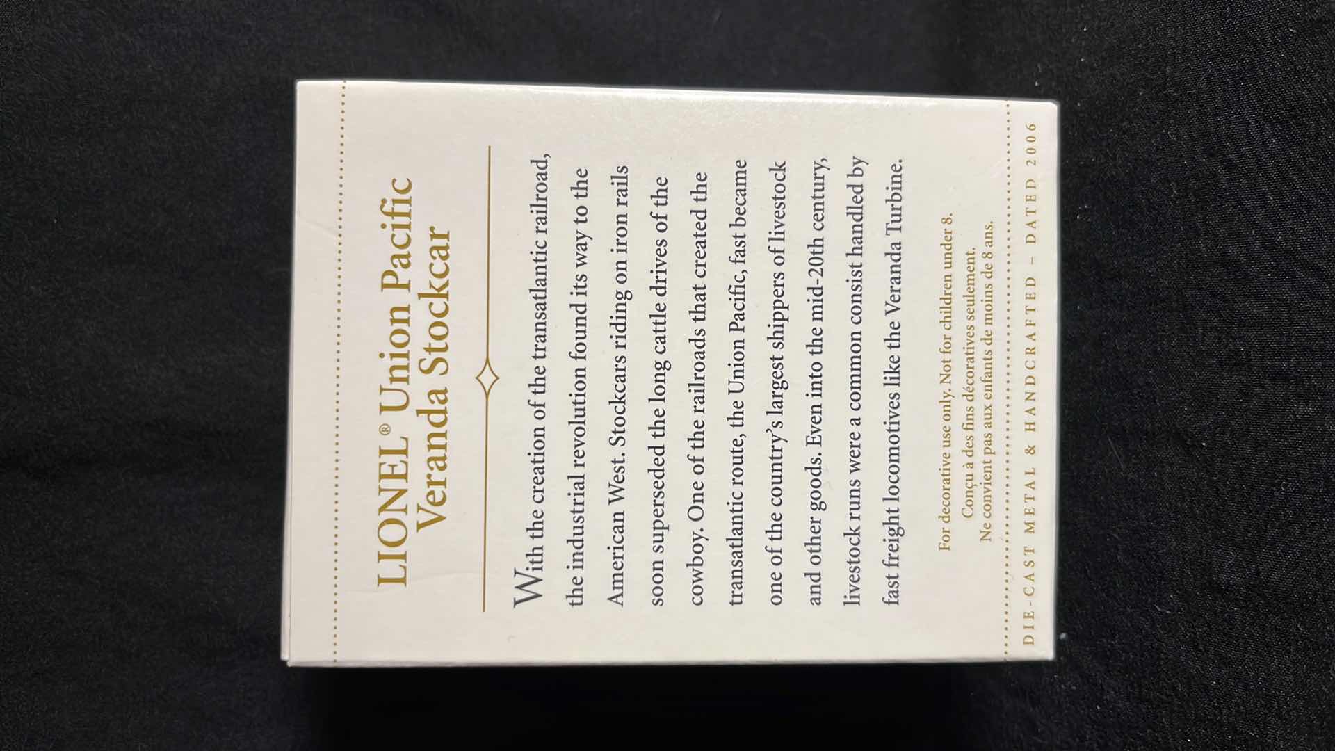 Photo 1 of HALLMARK LIONEL TRAIN DIE-CAST METAL KEEPSAKE ORNAMENTS UNION PACIFIC VERANDA TENDER 2006 (QXI6173) & UNION PACIFIC VERANDA STOCKCAR 2006 (QXI6176)