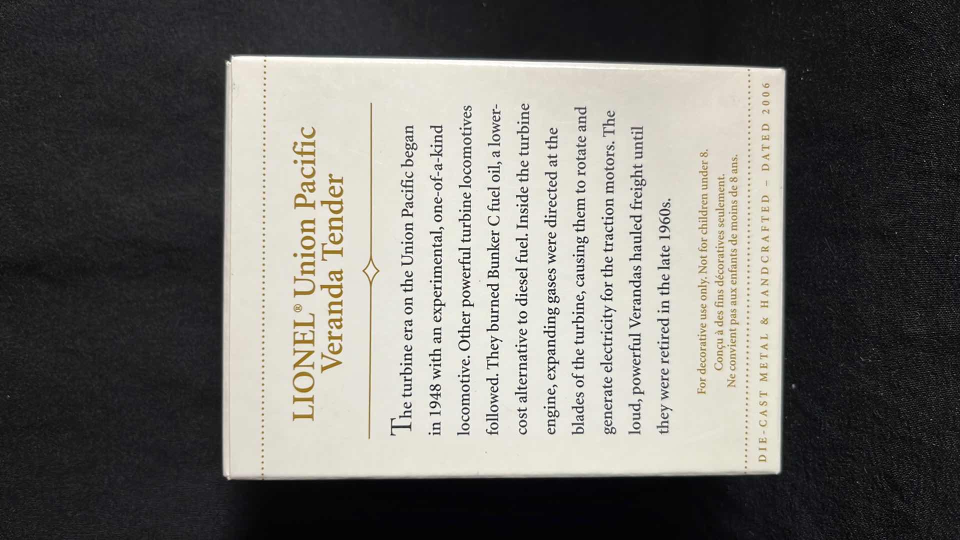 Photo 1 of HALLMARK LIONEL TRAIN DIE-CAST METAL KEEPSAKE ORNAMENTS UNION PACIFIC VERANDA TENDER 2006 (QXI6173) & UNION PACIFIC VERANDA STOCKCAR 2006 (QXI6176)