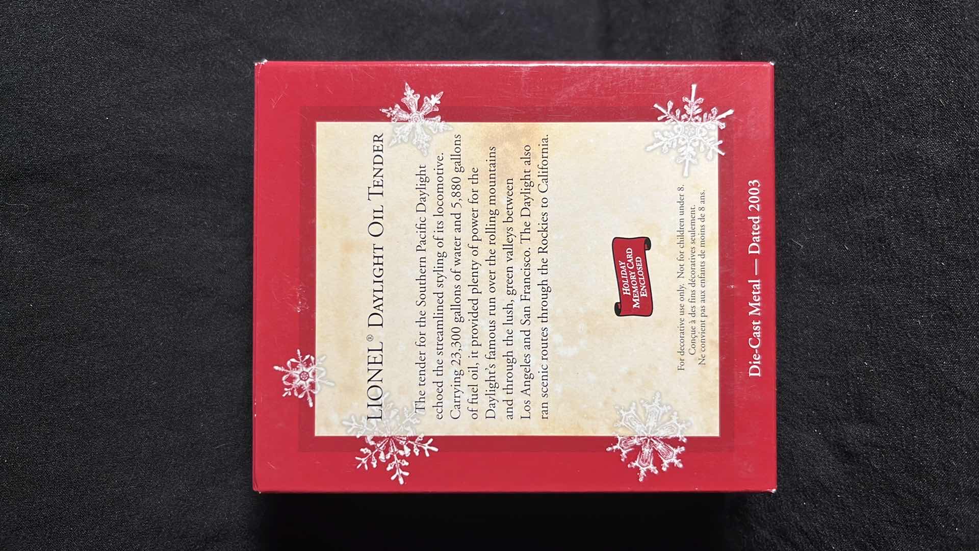 Photo 1 of HALLMARK LIONEL TRAIN DIE-CAST METAL KEEPSAKE ORNAMENTS DAYLIGHT OIL TENDER 2003 (#QXI8249), STEAM LOCOMOTIVE AND TENDER MINIATURE SET OF 2 2004 (#QXM5131) & DAYLIGHT OBSERVATION CAR 2003 (#QXI8327)