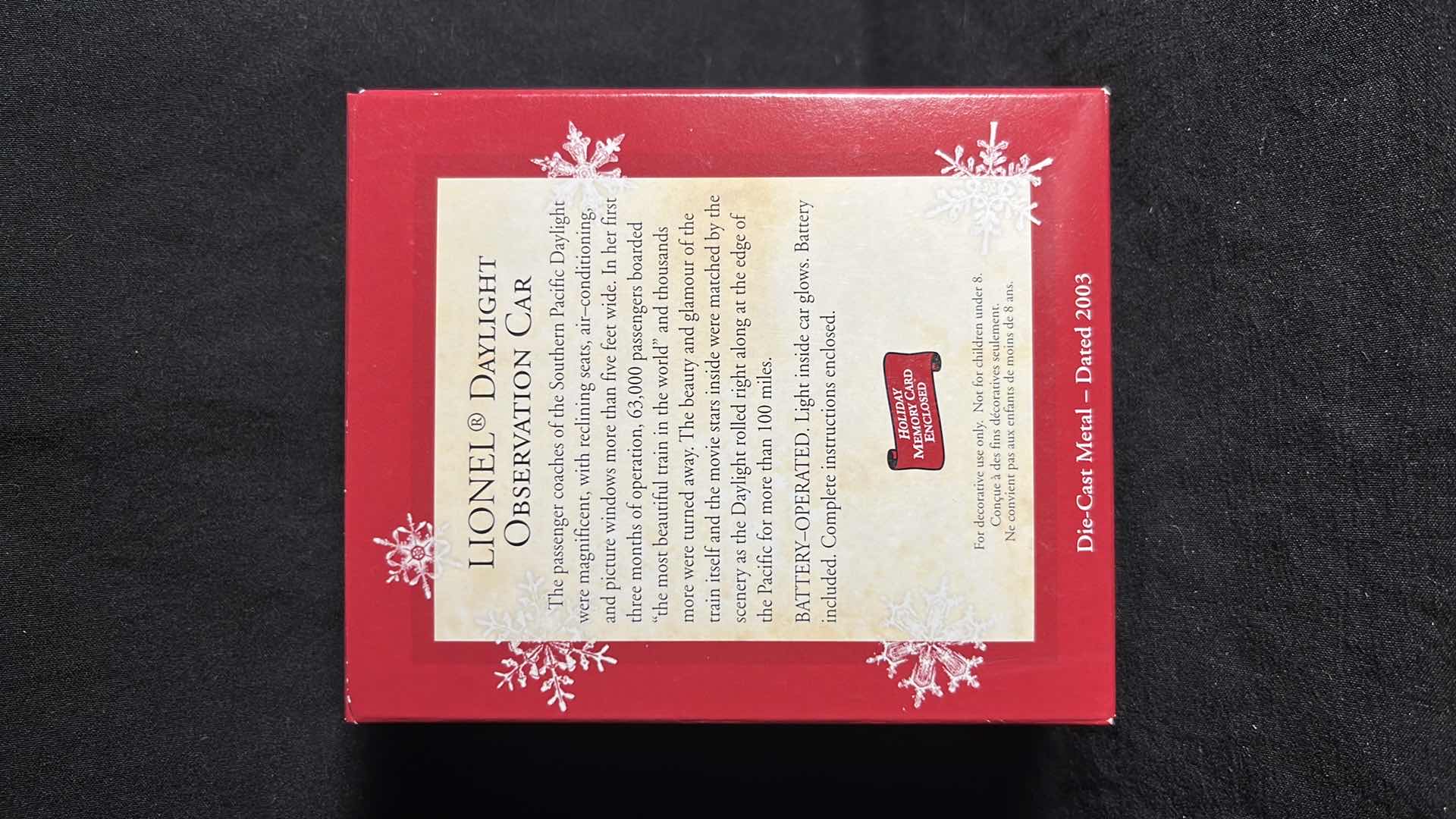 Photo 1 of HALLMARK LIONEL TRAIN DIE-CAST METAL KEEPSAKE ORNAMENTS DAYLIGHT OIL TENDER 2003 (#QXI8249), STEAM LOCOMOTIVE AND TENDER MINIATURE SET OF 2 2004 (#QXM5131) & DAYLIGHT OBSERVATION CAR 2003 (#QXI8327)