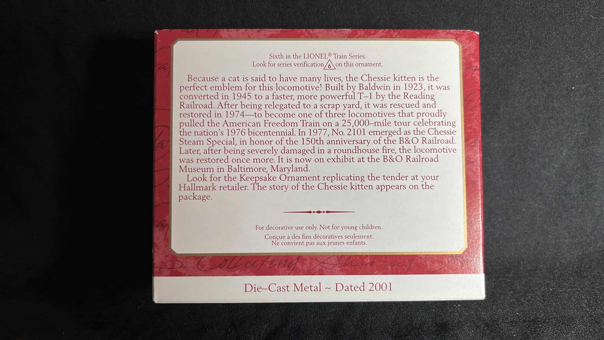 Photo 1 of HALLMARK LIONEL TRAIN DIE-CAST METAL KEEPSAKE ORNAMENTS GENERAL STEAM LOCOMOTIVE 2000 (#QX6684) & CHESSIE STEAM SPECIAL LOCOMOTIVE 2001 (#QX6092)